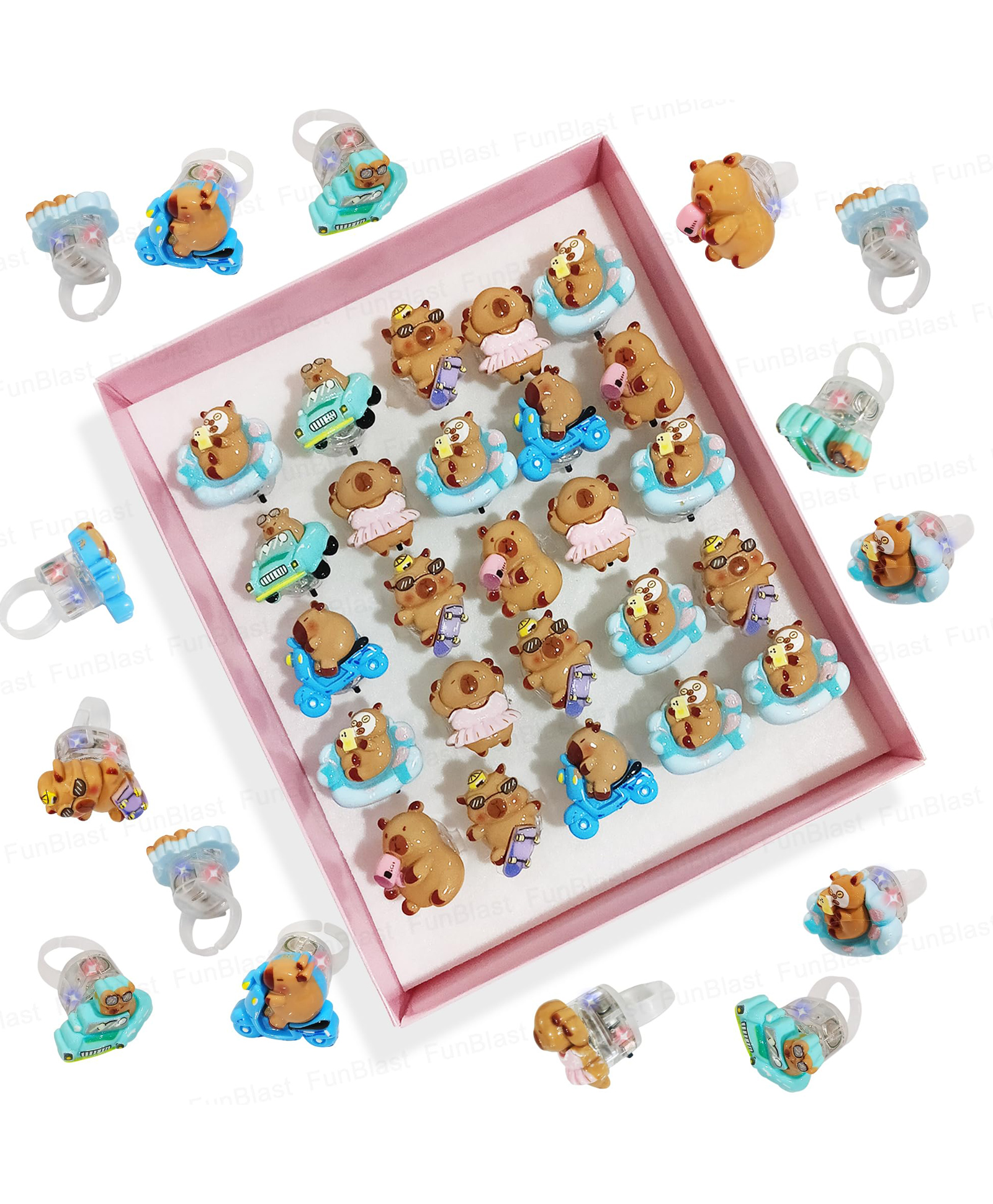 FunBlast Adjustable Capybara Shaped Rings in Beautiful Gift Box for Girls Pack of 25 Rings (Multicolor)-picture-14