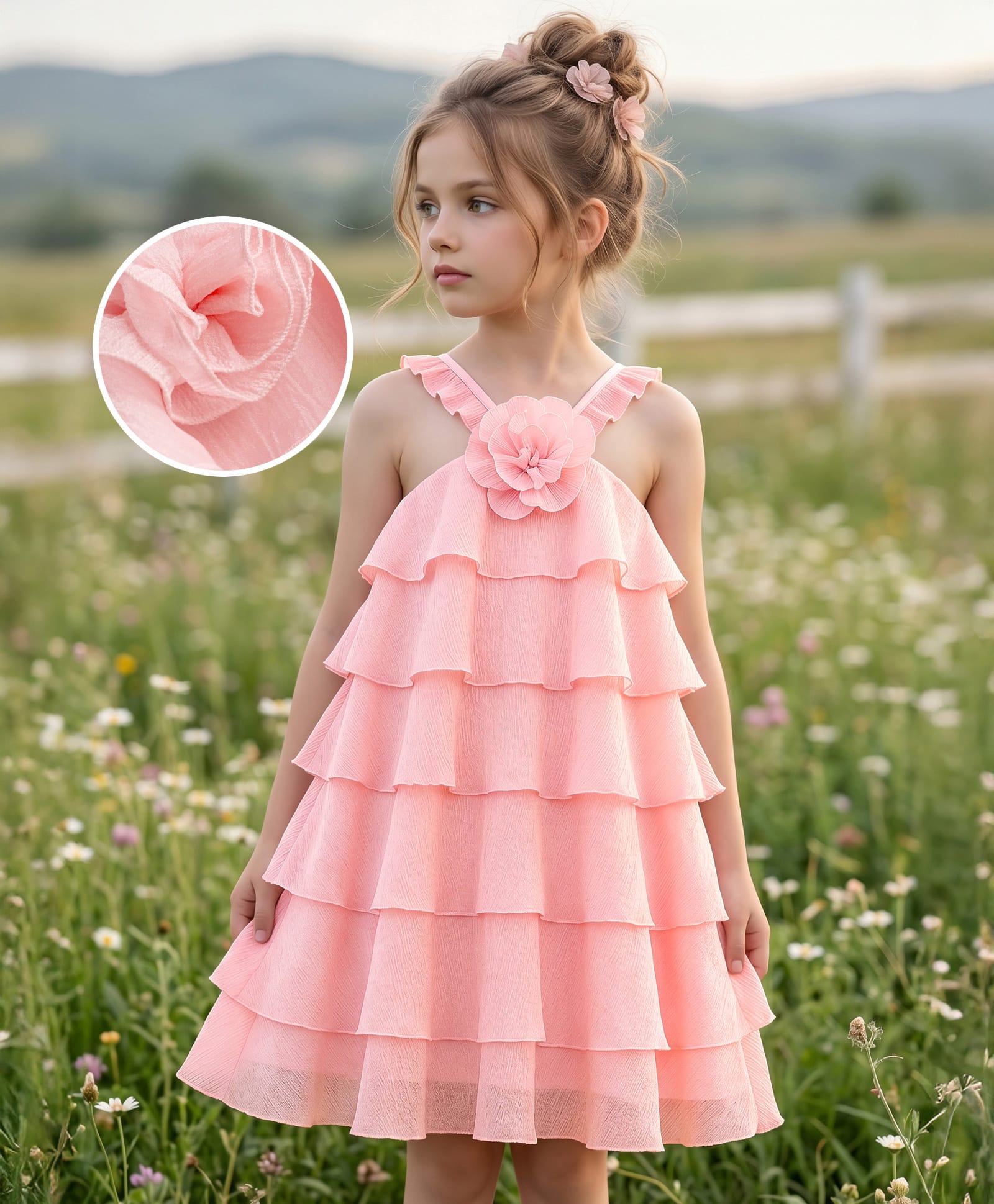 Hola Bonita Woven Sleeveless Fit and Flare Party Dress With Floral Applique - Pink-picture-12