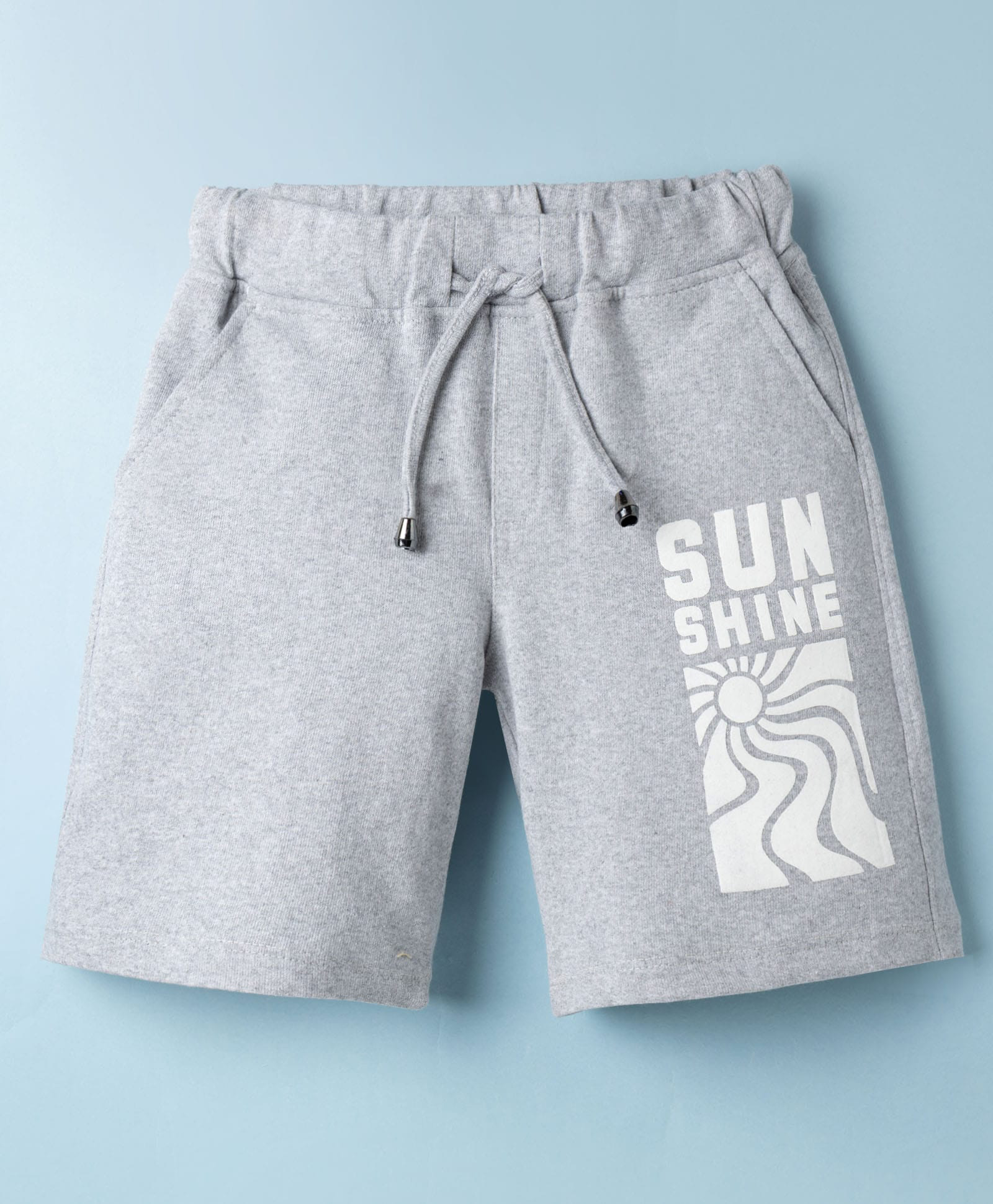 Spark Cotton Knit Above Knee Length Shorts with Sunshine Print - Grey-picture-37