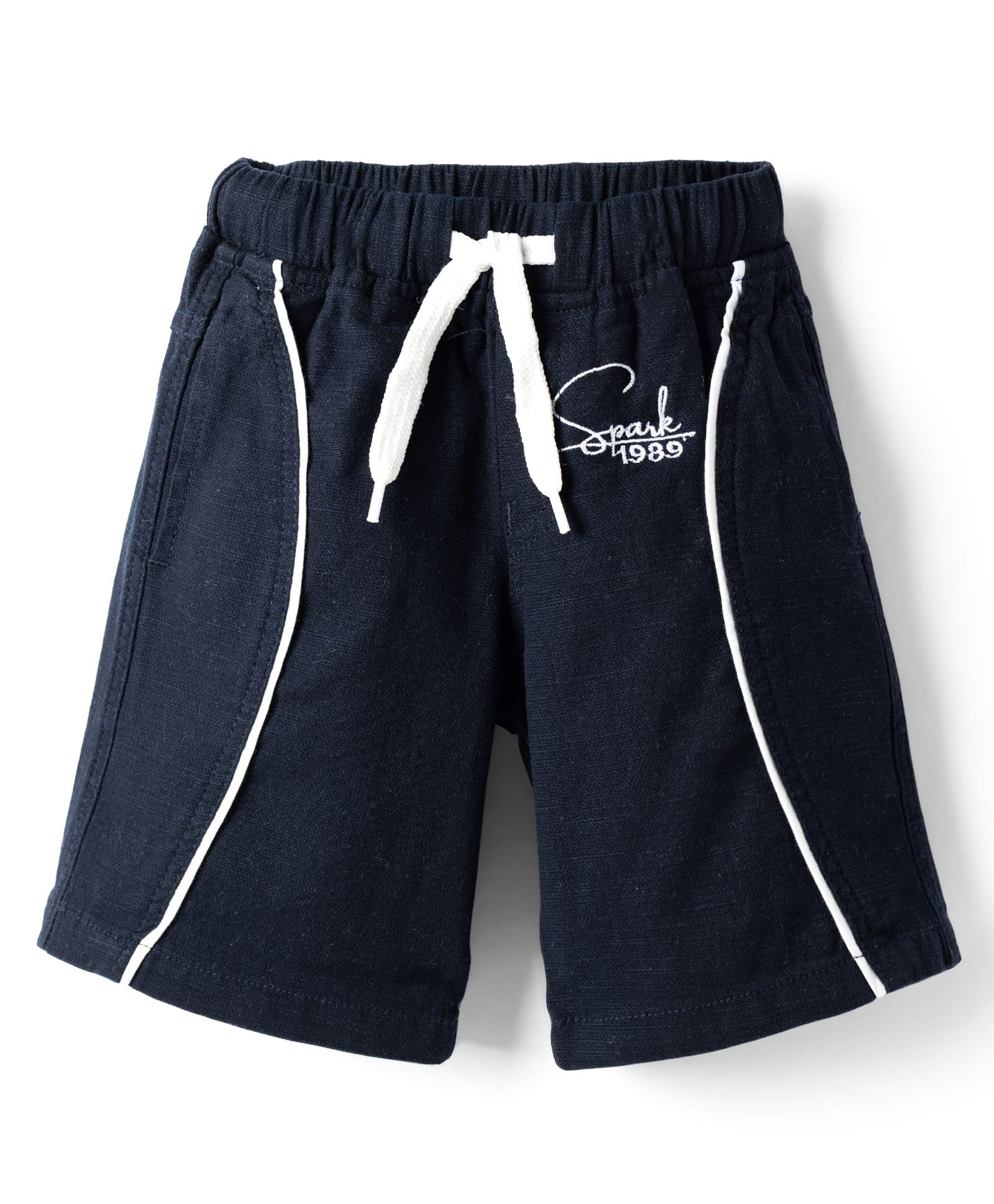 Spark Cotton Knit Above Knee Length Shorts with Pipe Detailing - Navy Blue-picture-36