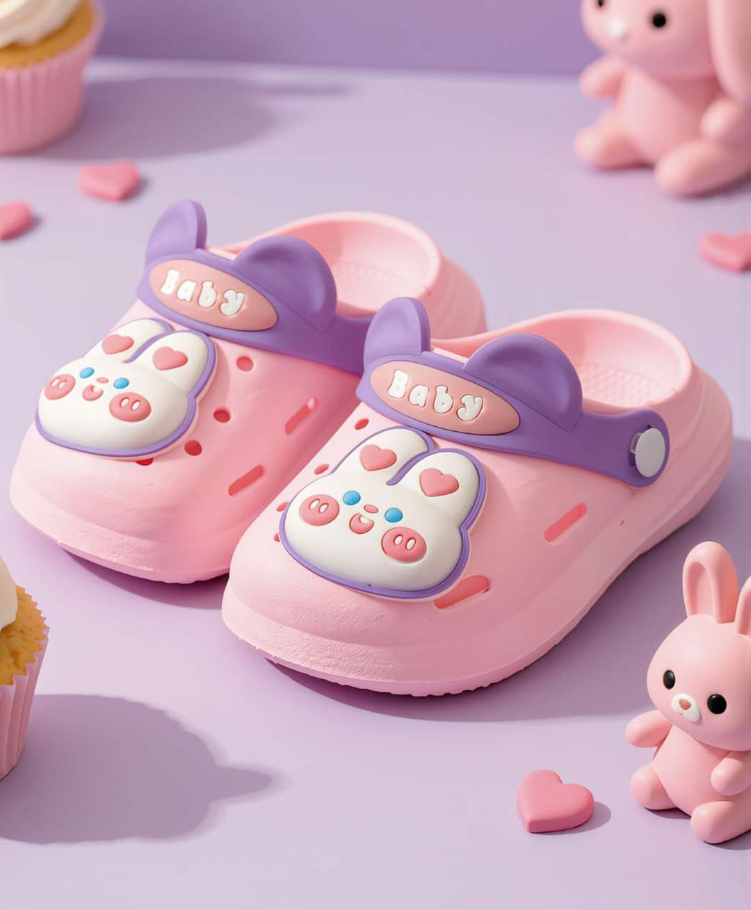 Yellow Bee Bunny & Baby Text Applique Detailed Perforated Slingback Clogs - Pink-picture-18