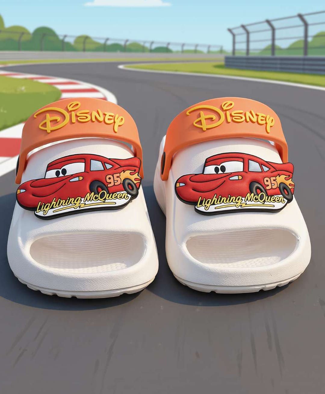 Yellow Bee Disney Pixar Cars Featuring Lightning Mcqueen Applique Detailed Slingback Sandals - White-image-42