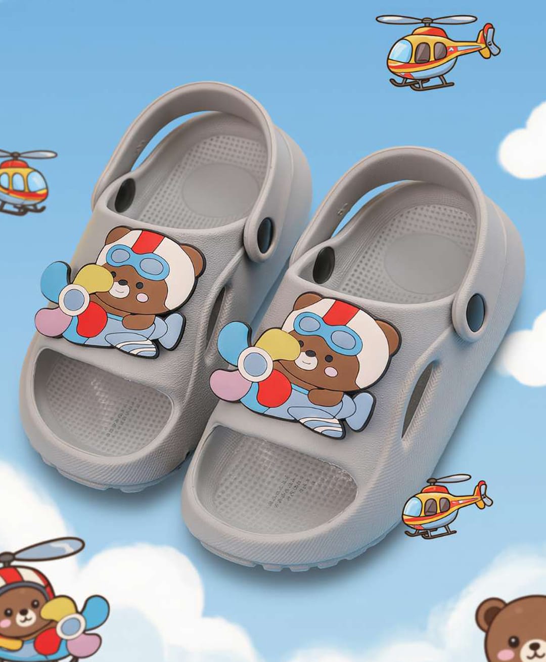 Yellow Bee Bear Applique Detailed Slingback Sandals - Grey-picture-33