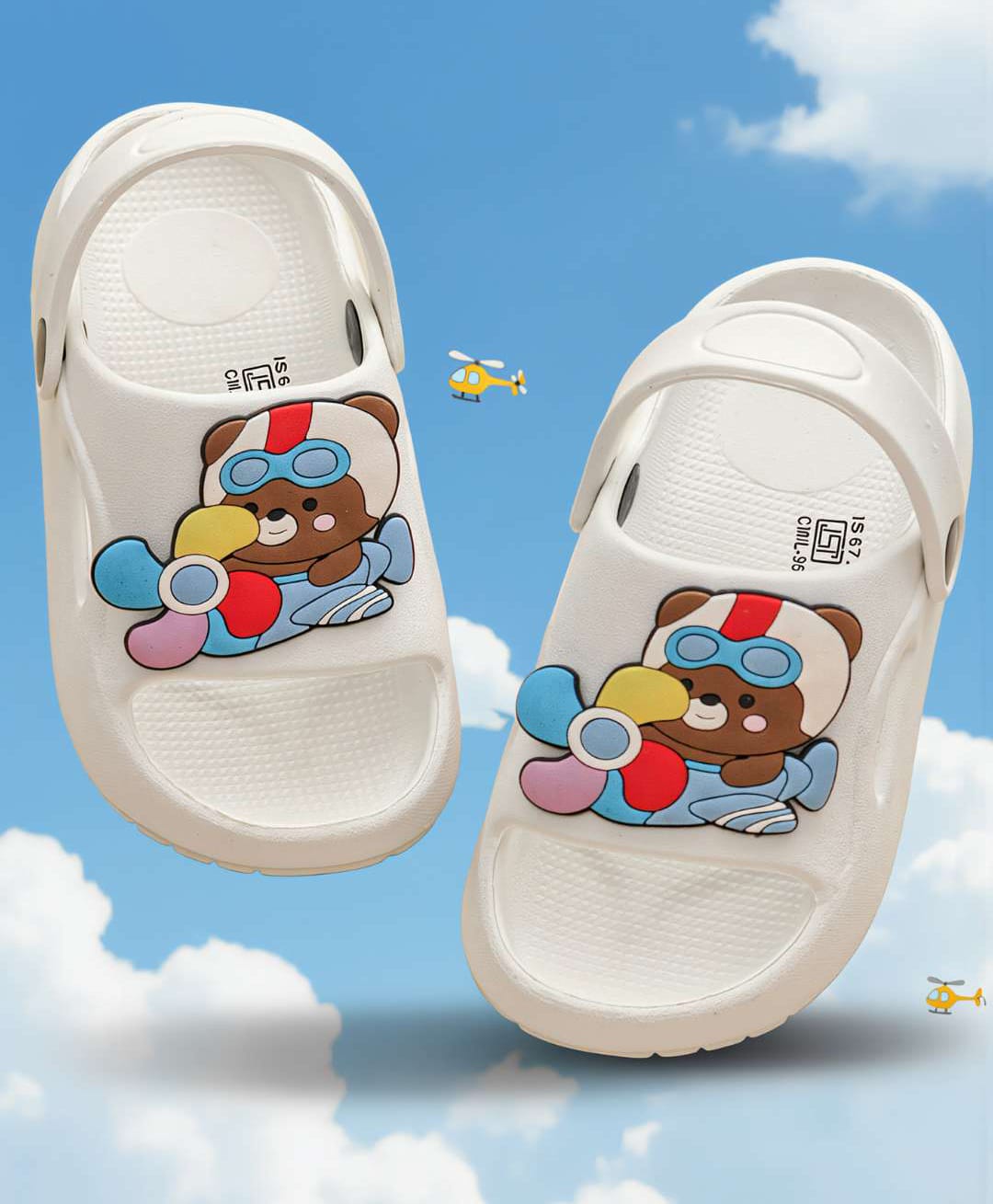 Yellow Bee Bear Applique Detailed Slingback Sandals - White-picture-34