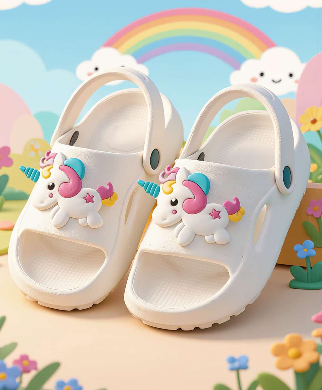 Yellow Bee Unicorn Applique Detailed Slingback Sandals - White-picture-38