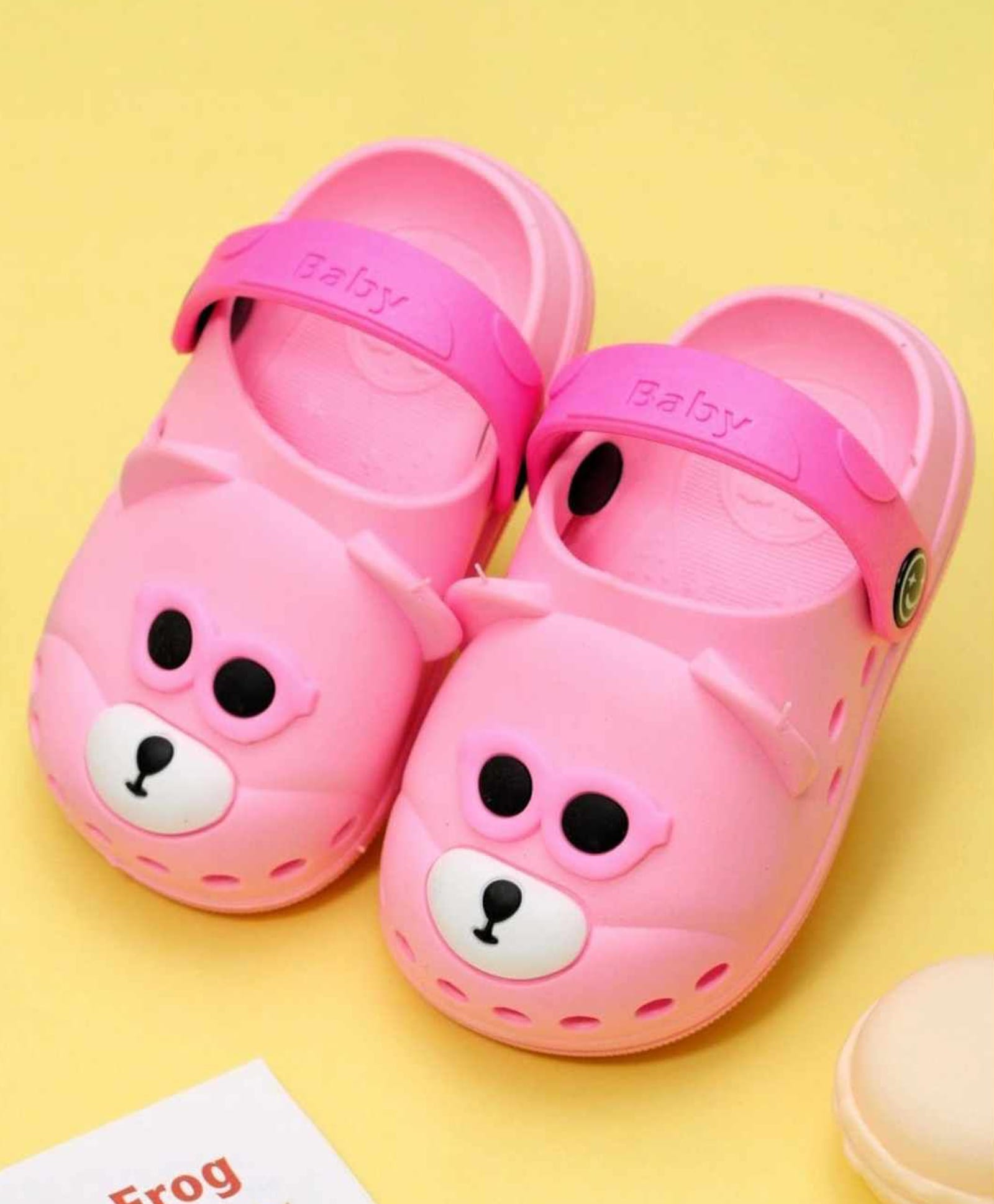 Yellow Bee Animal Face Designed Perforated Slingback Clogs - Pink-image-27