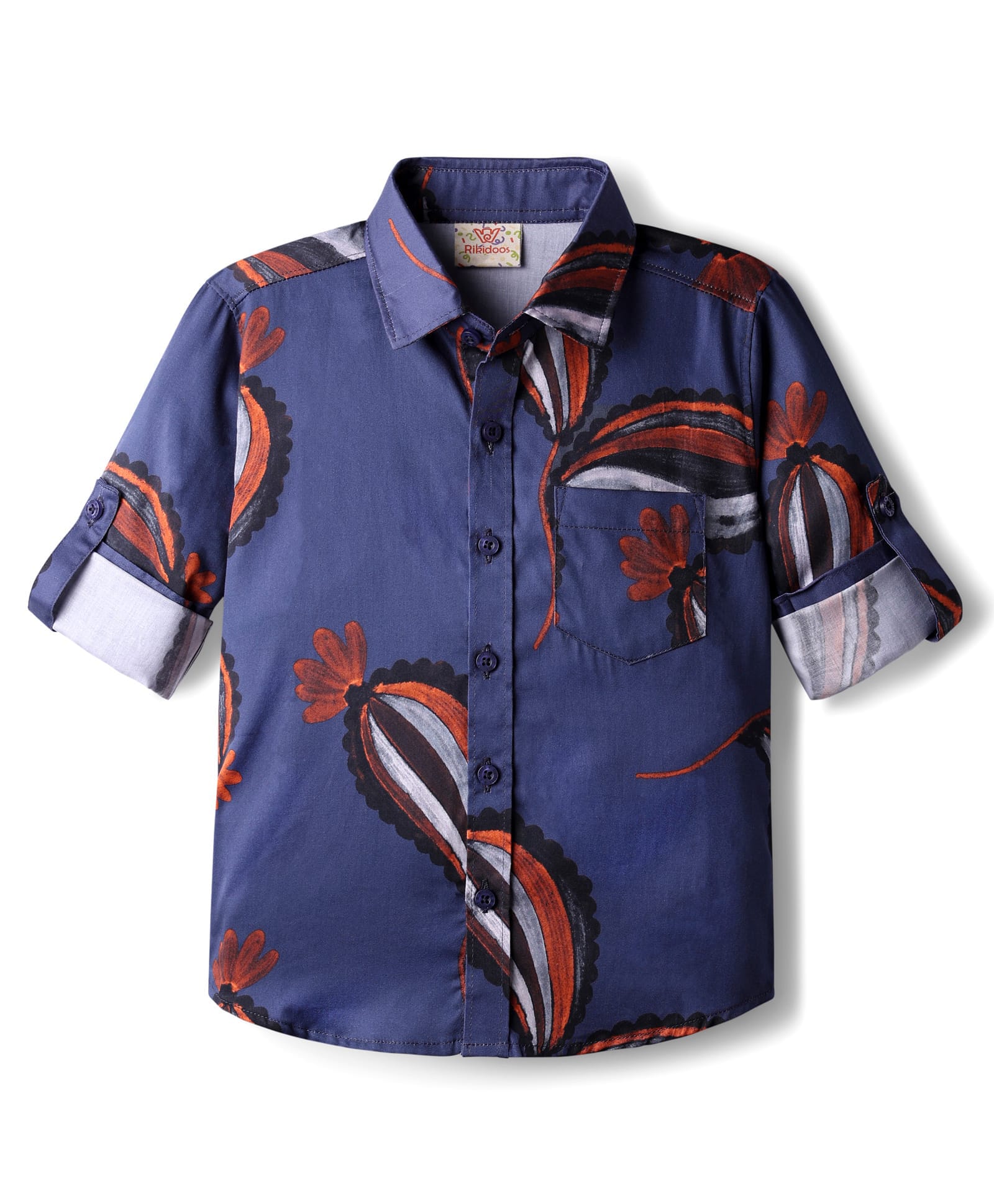 Rikidoos Cotton Woven Full Sleeves Printed Shirt - Navy Blue-picture-22