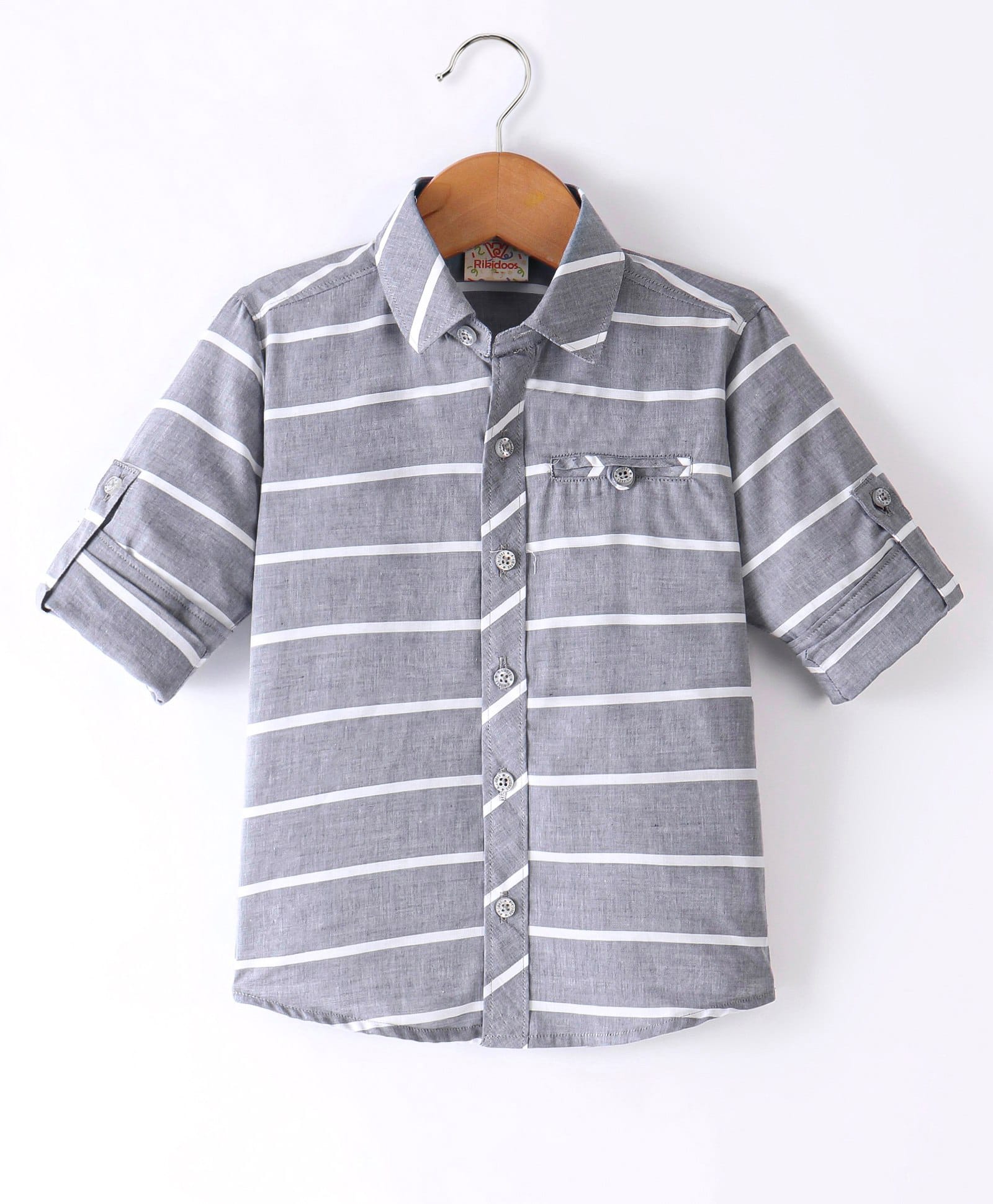 Rikidoos Cotton Woven Full Sleeves Striped Shirt - Grey-image-24