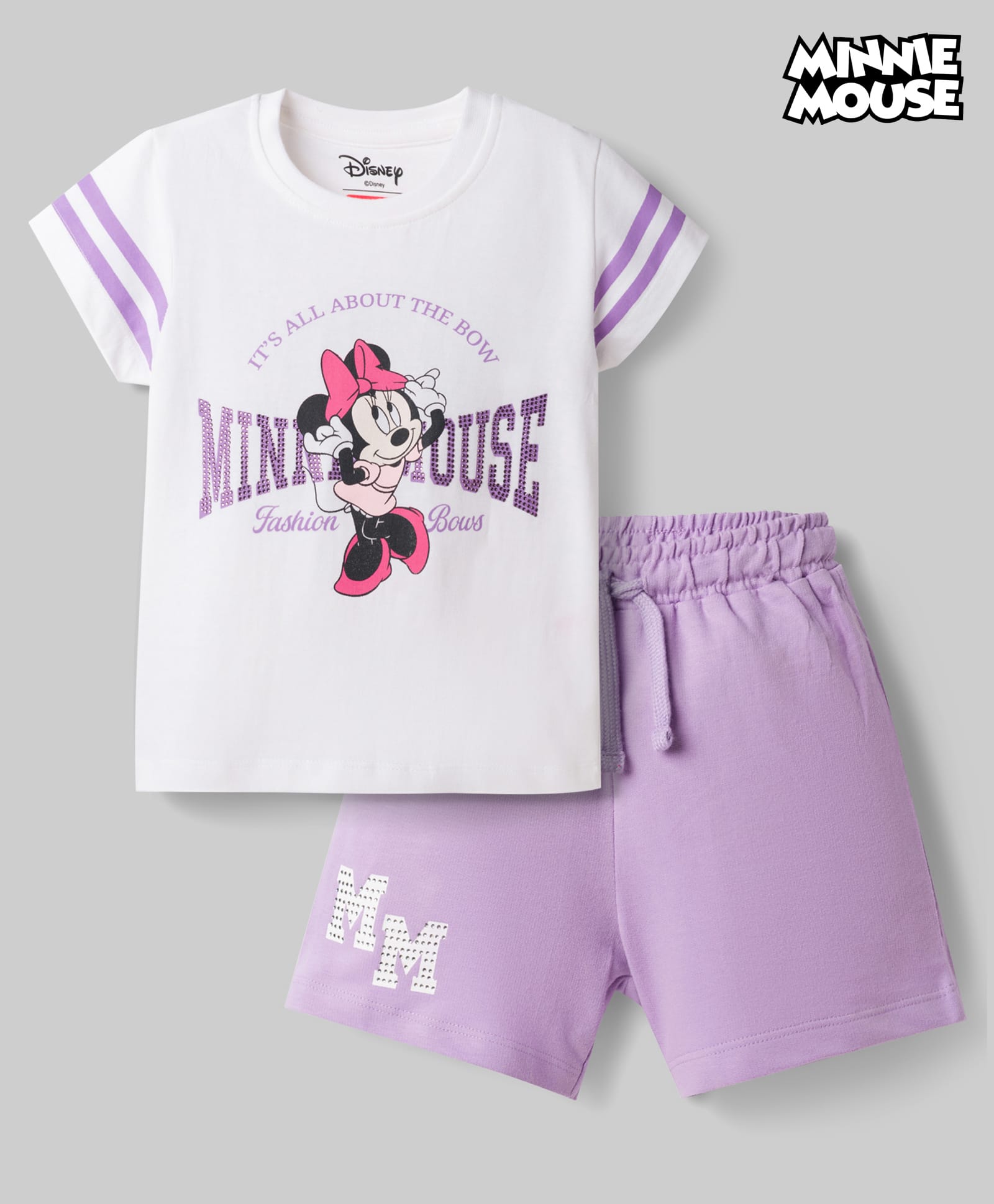 Babyhug Disney 100% Cotton Knit Half Sleeves T-Shirt & Shorts Set With Minnie Mouse Graphics - Multicolor-picture-38