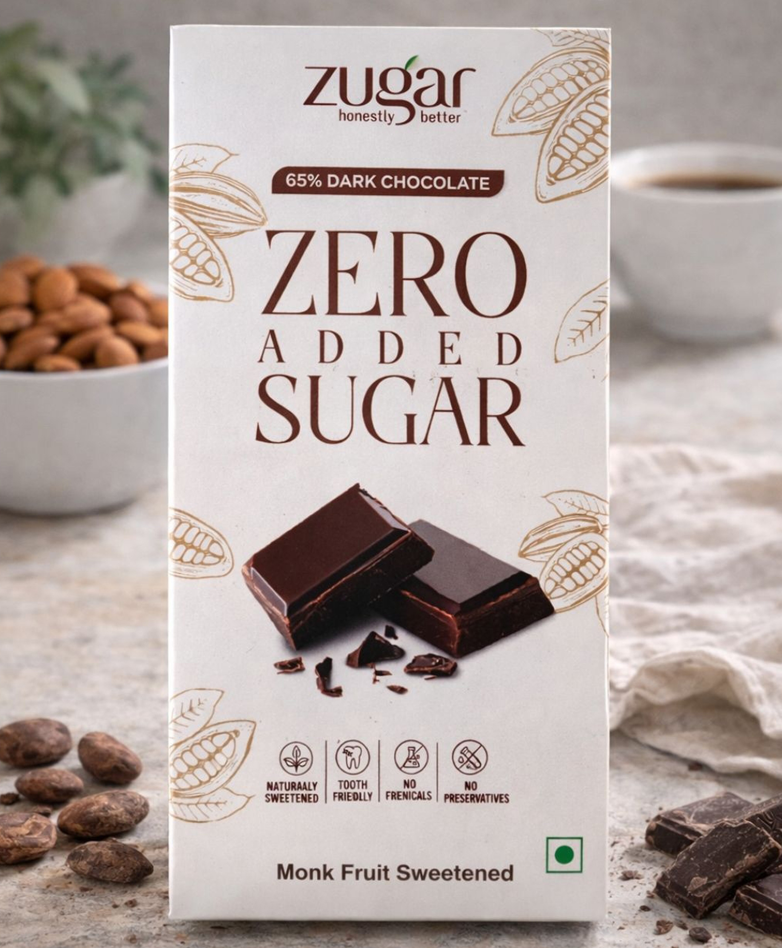 Zugar 65% Hazelnut Dark Chocolate with Monk Fruit - 50 g-image-2