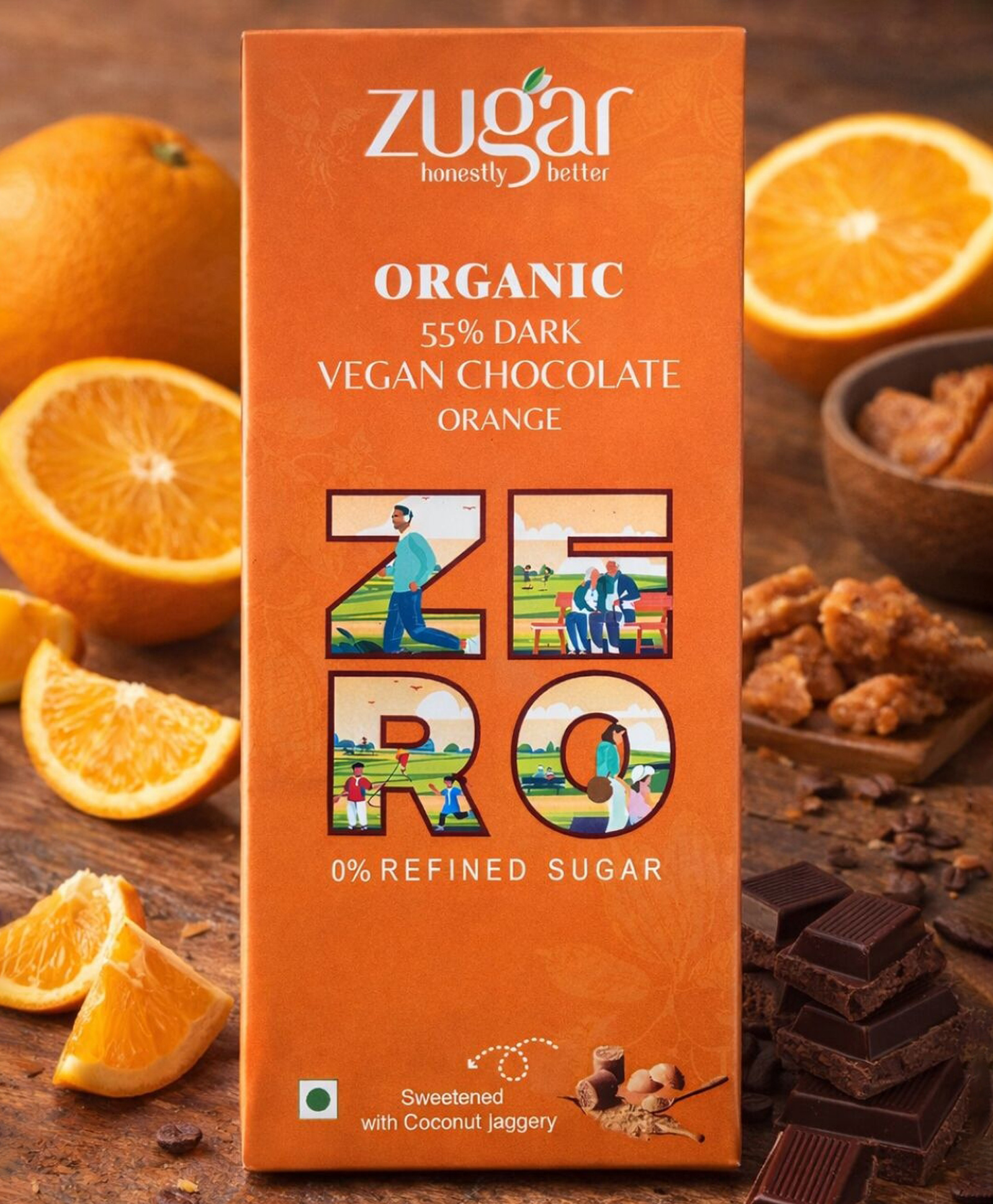 Zugar vegan 55% dark orange chocolate with coconut jaggery- 45g-image-23