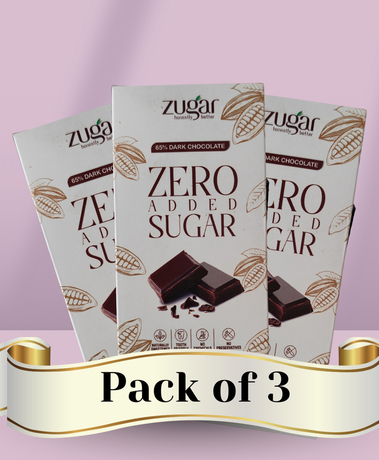 Zugar 65% Hazelnut Dark Chocolate with Monk Fruit (pack of 3-20 g Each)-image-1