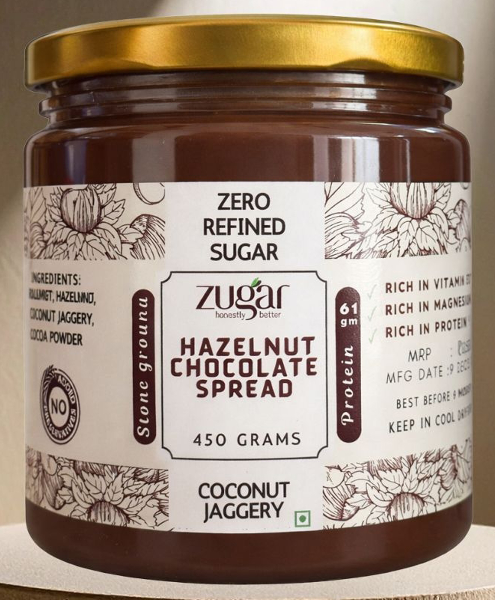 Zugar Hazelnut Chocolate Spread with Coconut Jaggery-450 g-picture-14