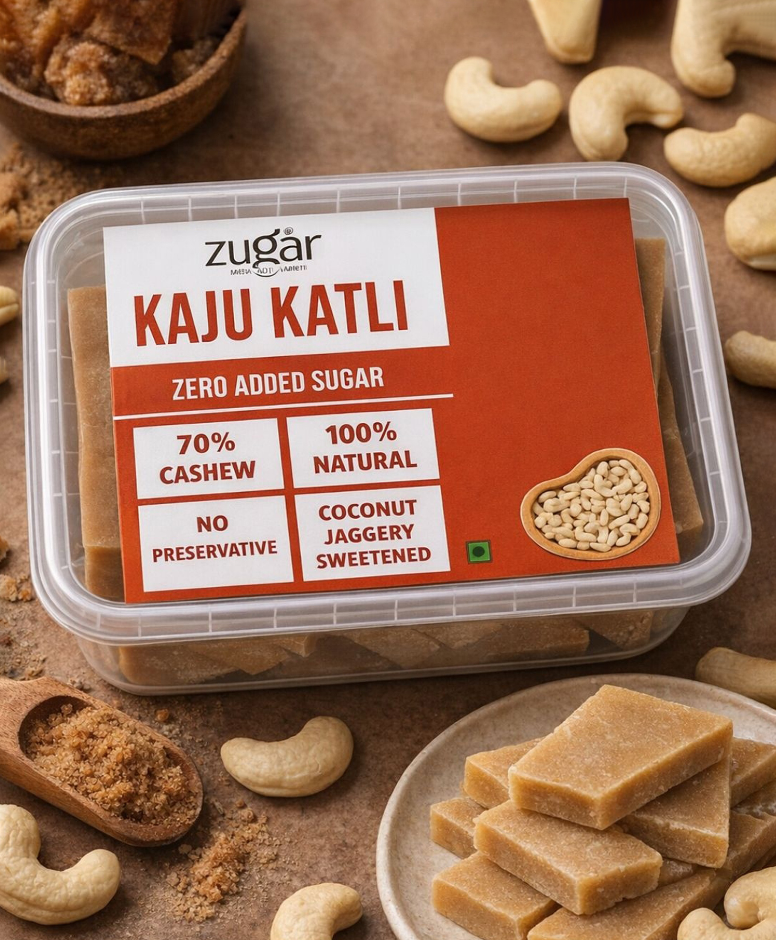 Zugar KAJU KATLI Sweetened with Coconut Jaggery-200 g-image-21
