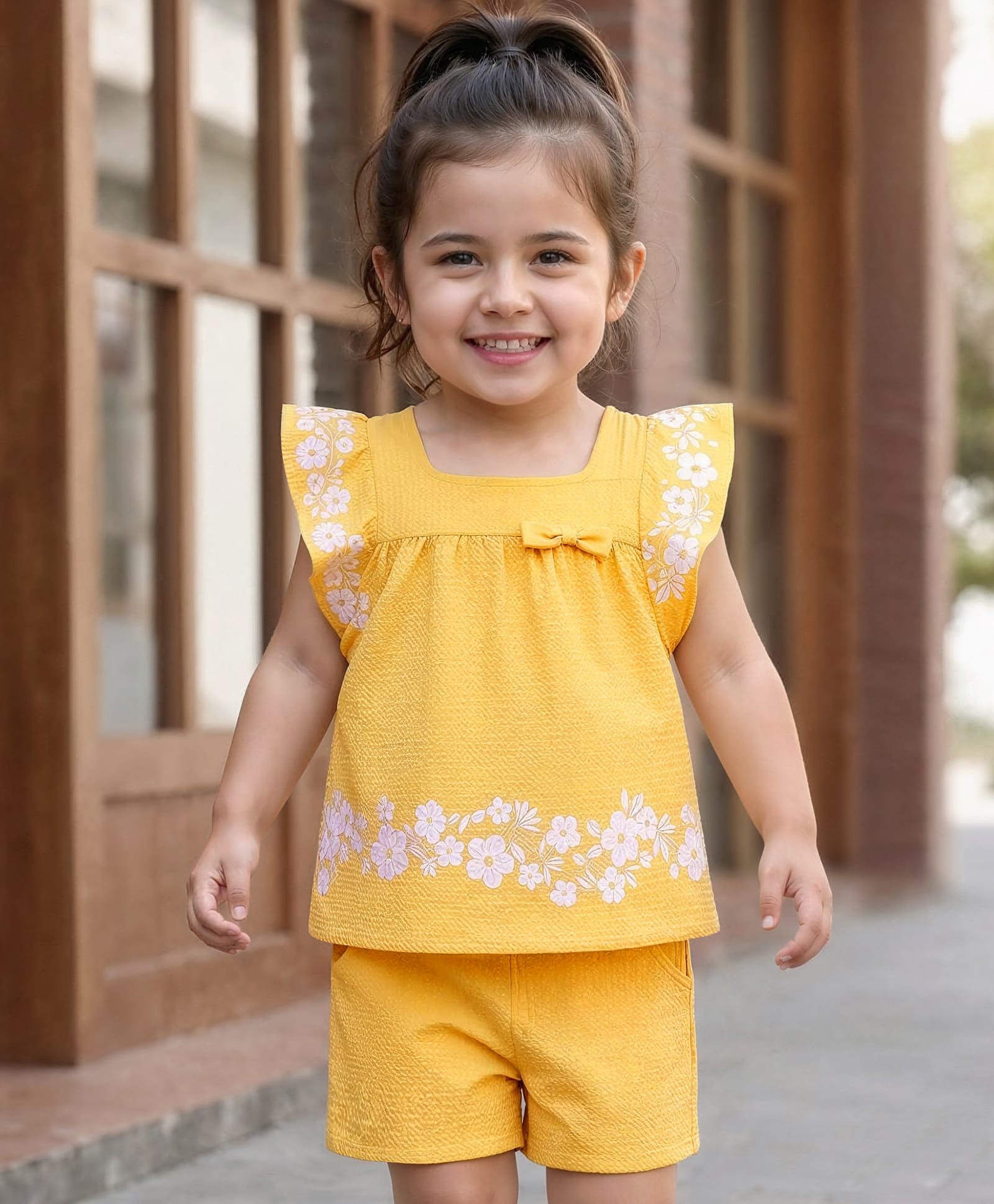 Babyhug Cotton Woven Sleeveless Top & Shorts Set With Floral Print - Yellow-image-47