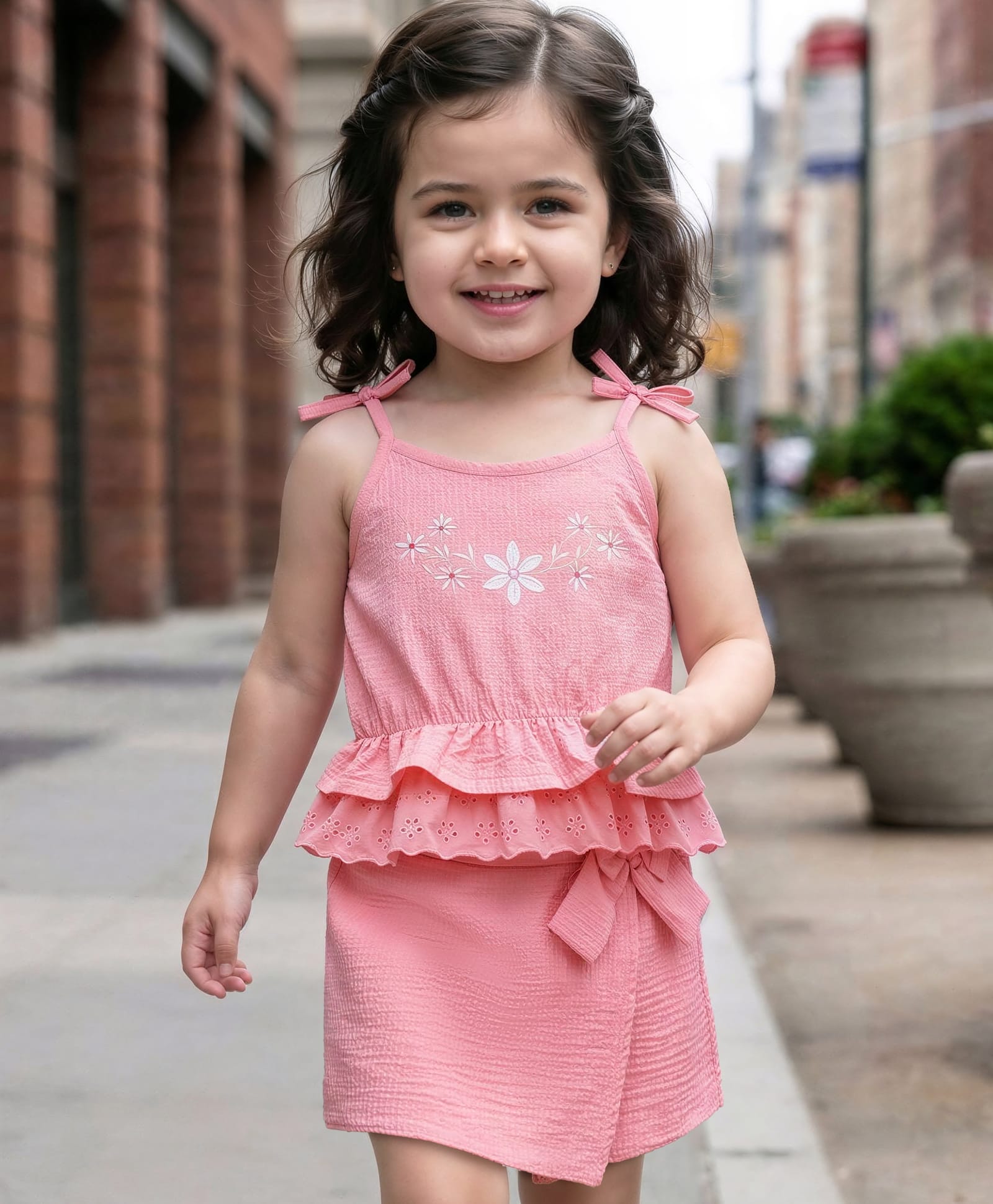 Babyhug Single Jersey Knit Sleeveless Top & Skorts Set With Floral Print - Pink-image-42