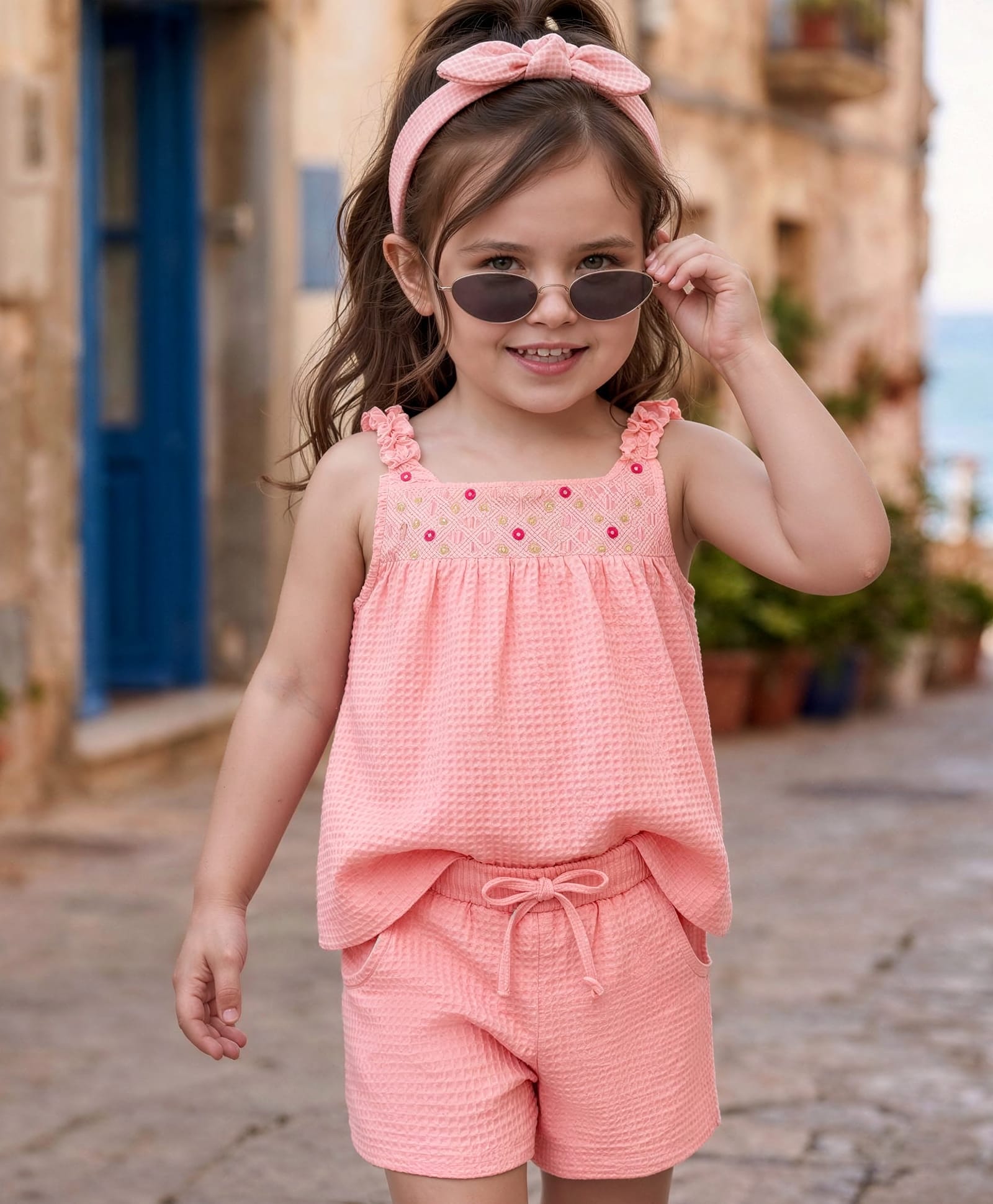 Babyhug Single Jersey Knit Sleeveless Top & Shorts Set With Floral Embroidery - Pink-image-47