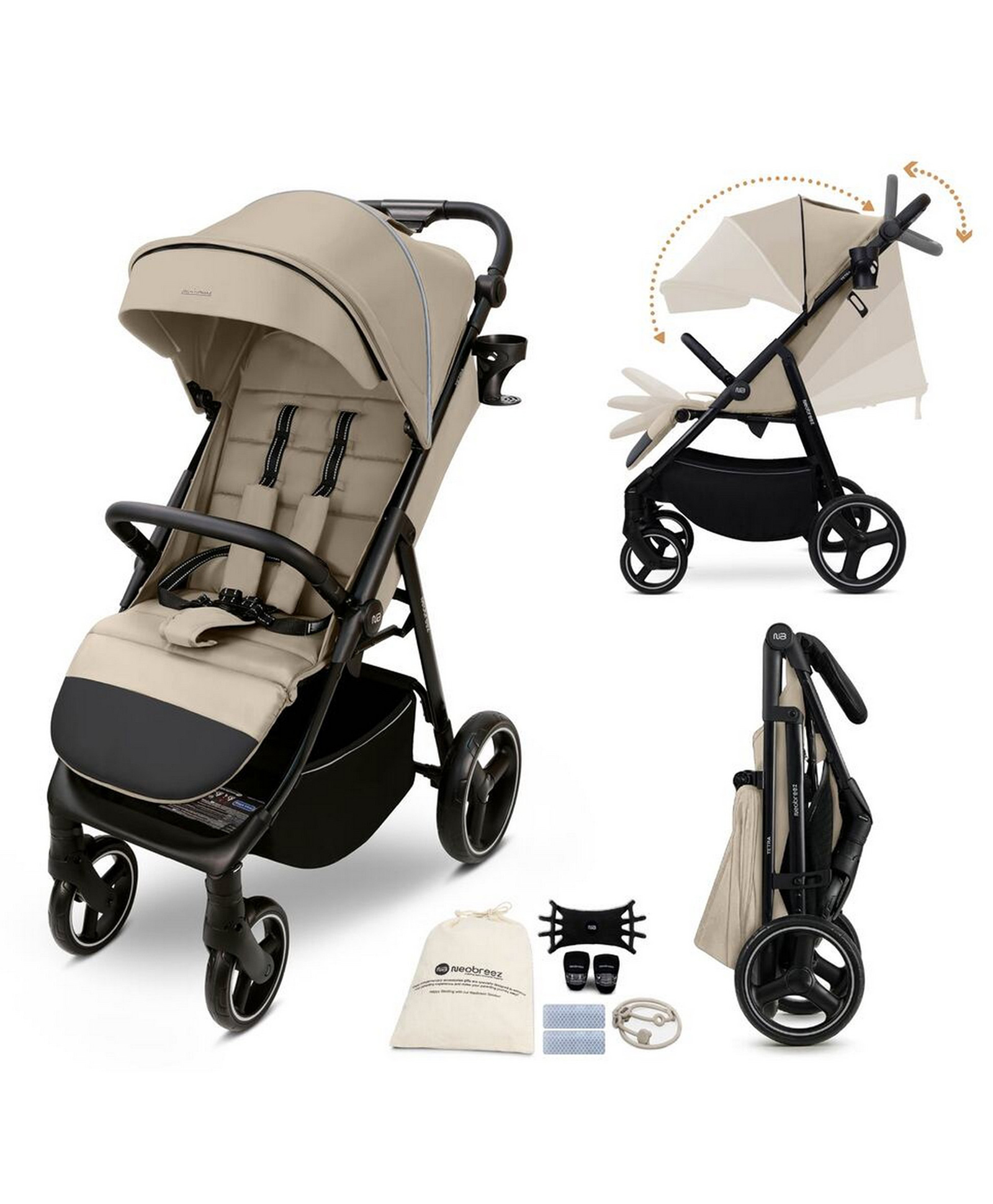 Neobreeze Tetra All Terrian Lightweight Strollers - Beige-image-6