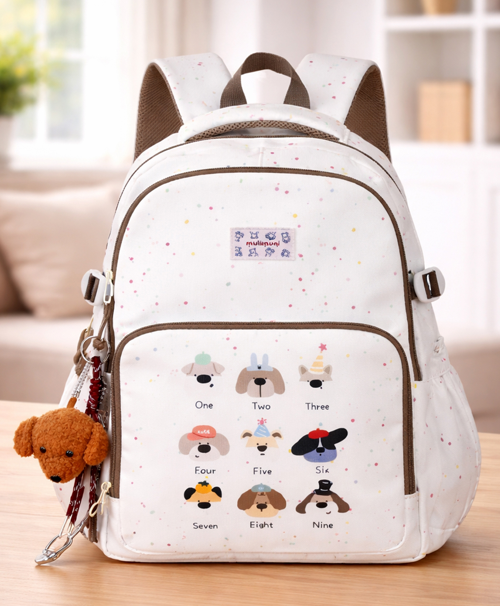 Little Surprise Box 18.11 Inches Doggy Print Backpack with Detachable Plush Dog Keychain for Kids - Multicolor-image-37