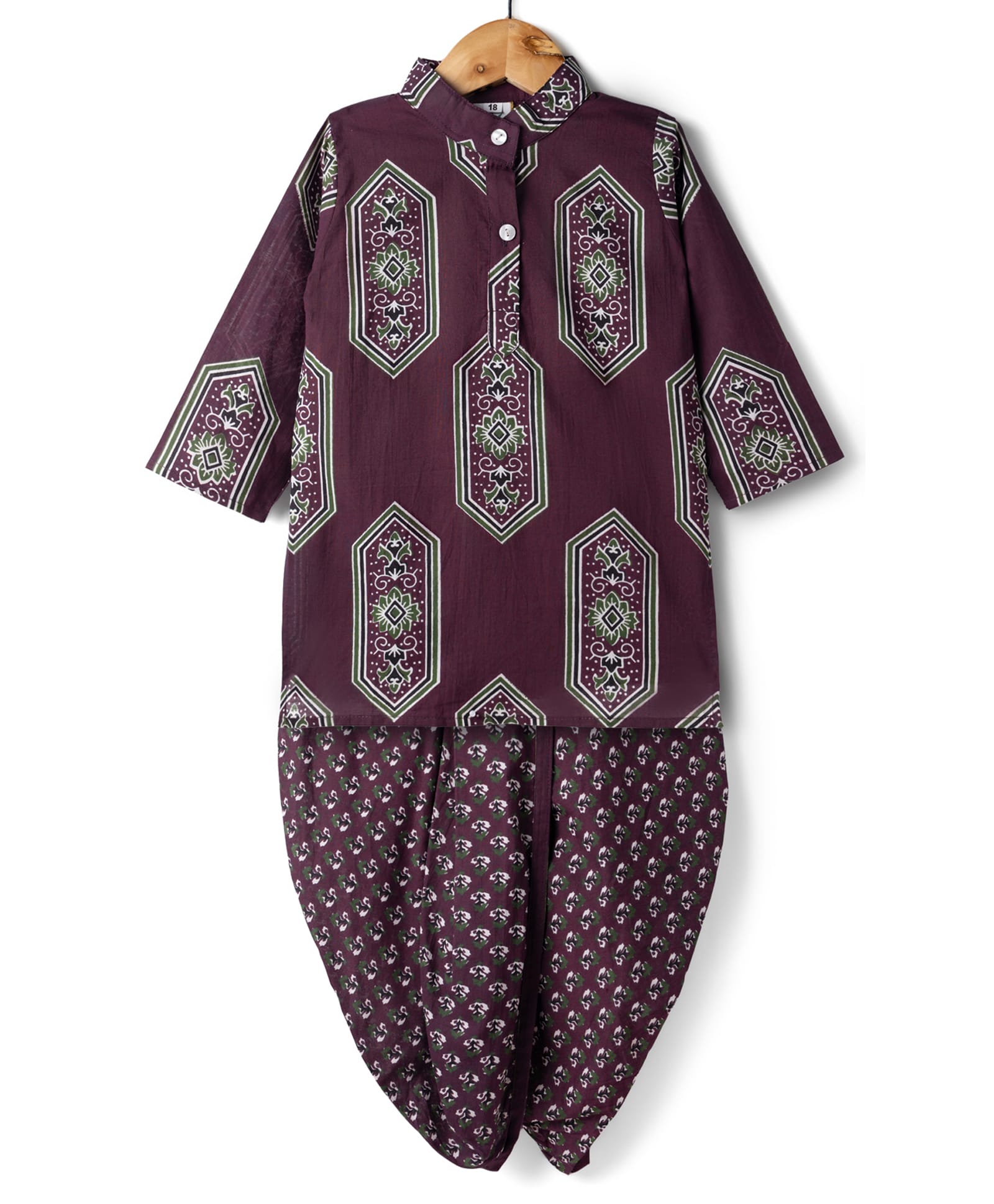 TEENTAARE Cotton Woven Full Sleeves Kurti Dhoti Set with Floral Print - Maroon-image-48