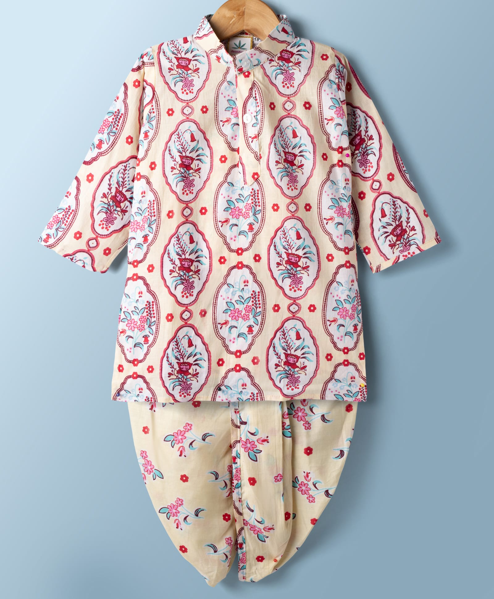 TEENTAARE Cotton Woven Full Sleeves Kurti Dhoti Set with Floral Print - Multicolor-image-46