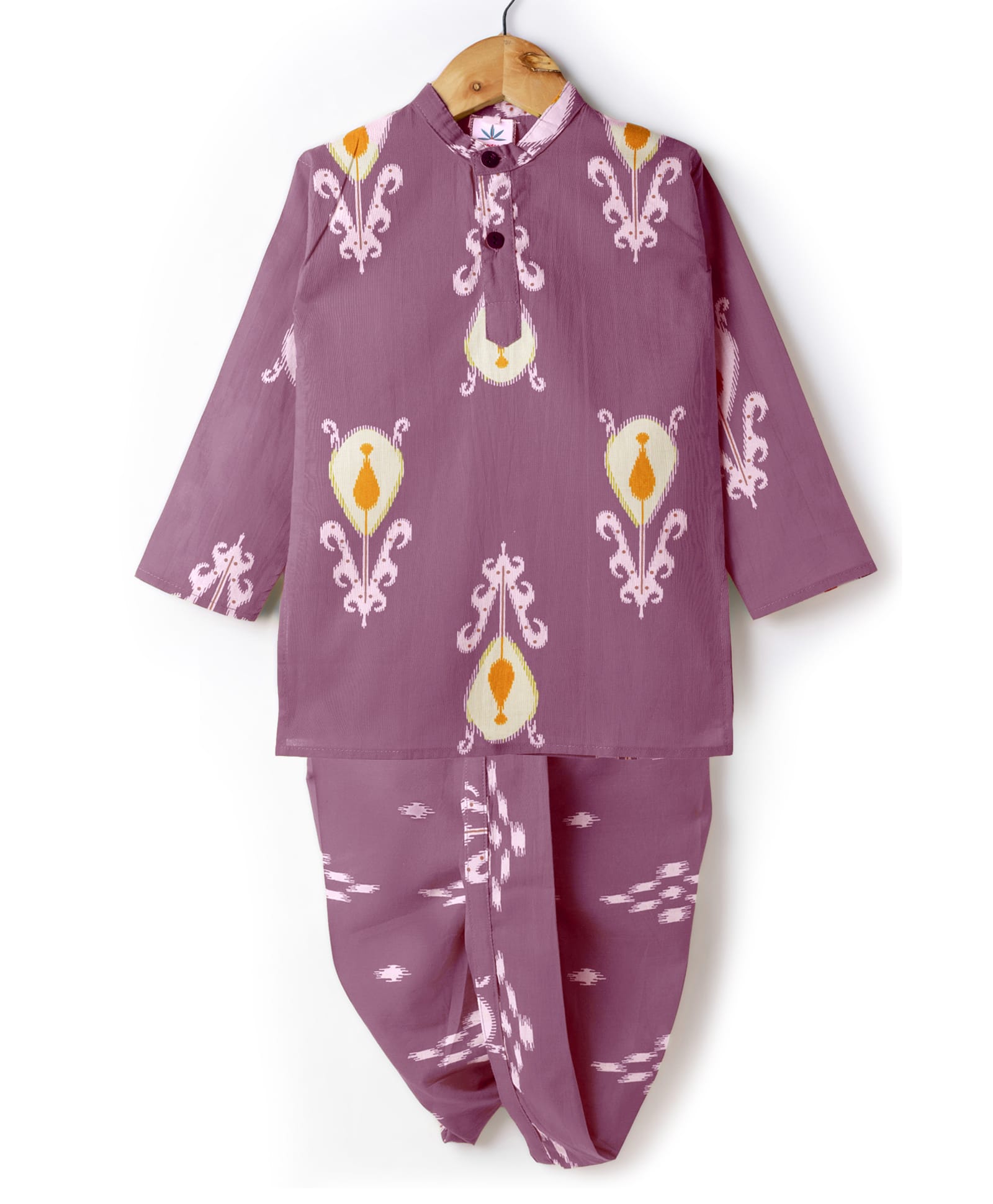 TEENTAARE Cotton Woven Full Sleeves Kurti Dhoti Set with Floral Print - Purple-picture-20