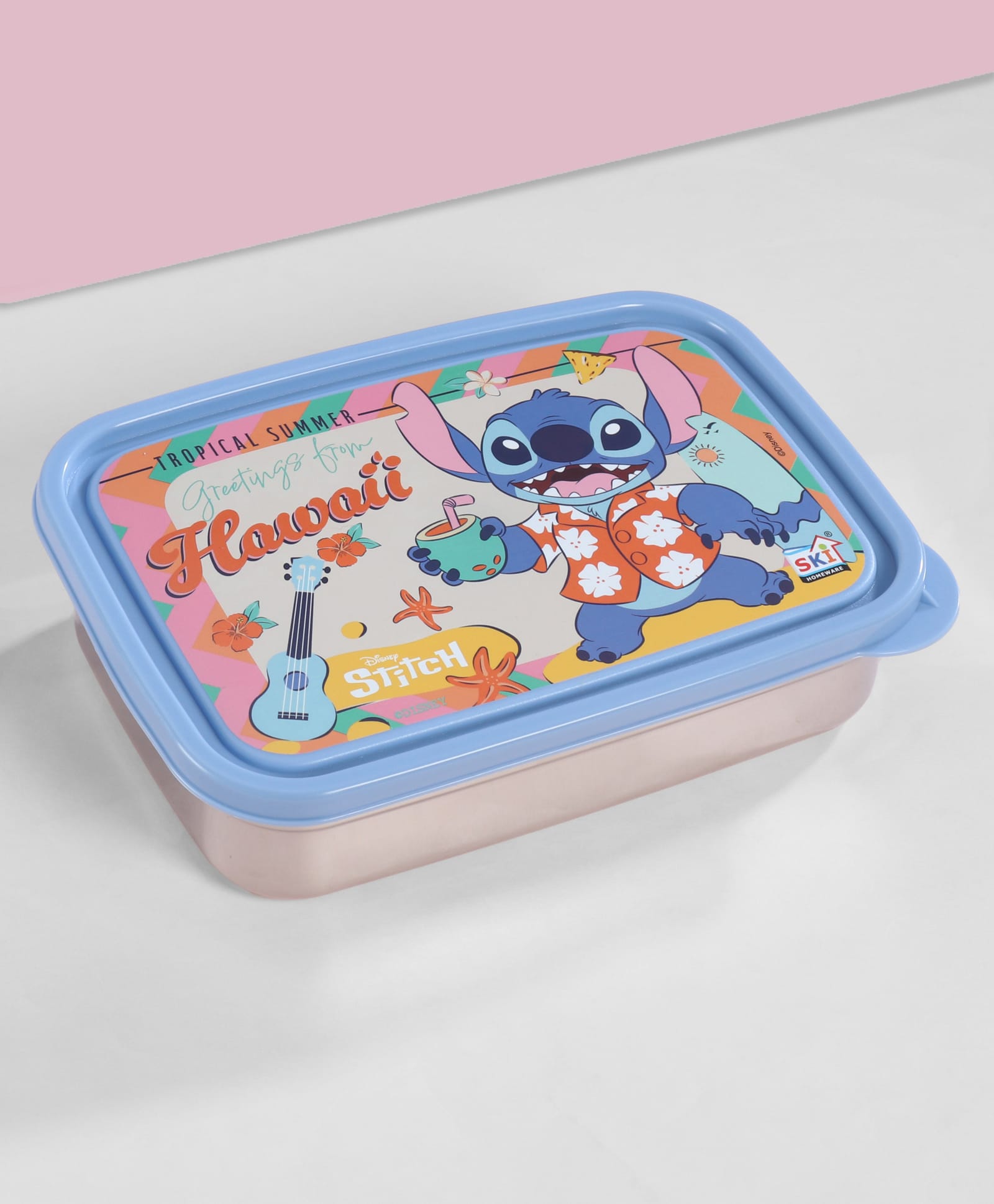 SKI Plastoware Homeware Zest Stainless Steel Lunch Box With 1 Steel Container & Disney Stich Print Blue - 850 ml & 150 ml-picture-12