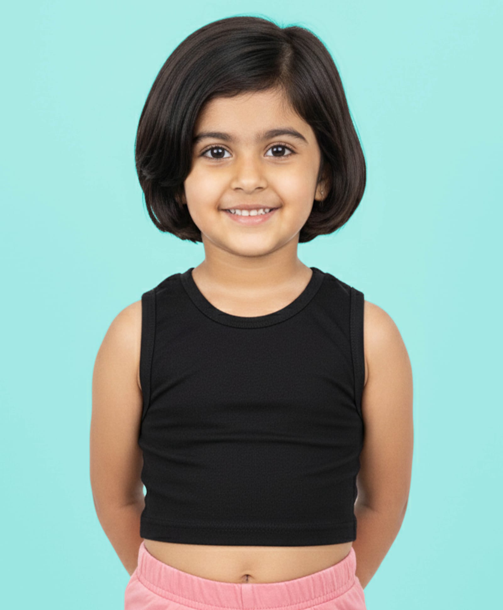 Kiddopanti Cotton Spandex Knit Sleeveless Solid Racerback Crop Top - Black-picture-26
