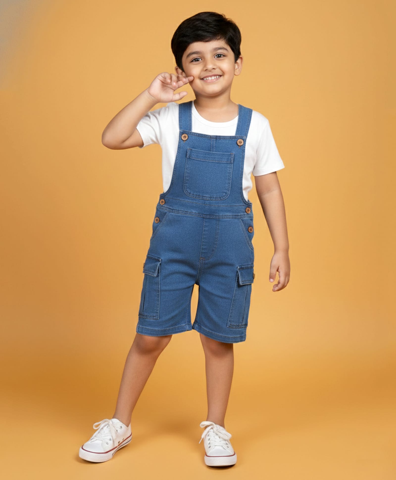 Kiddopanti Denim Woven Sleeveless Solid Dungaree - Blue-picture-17