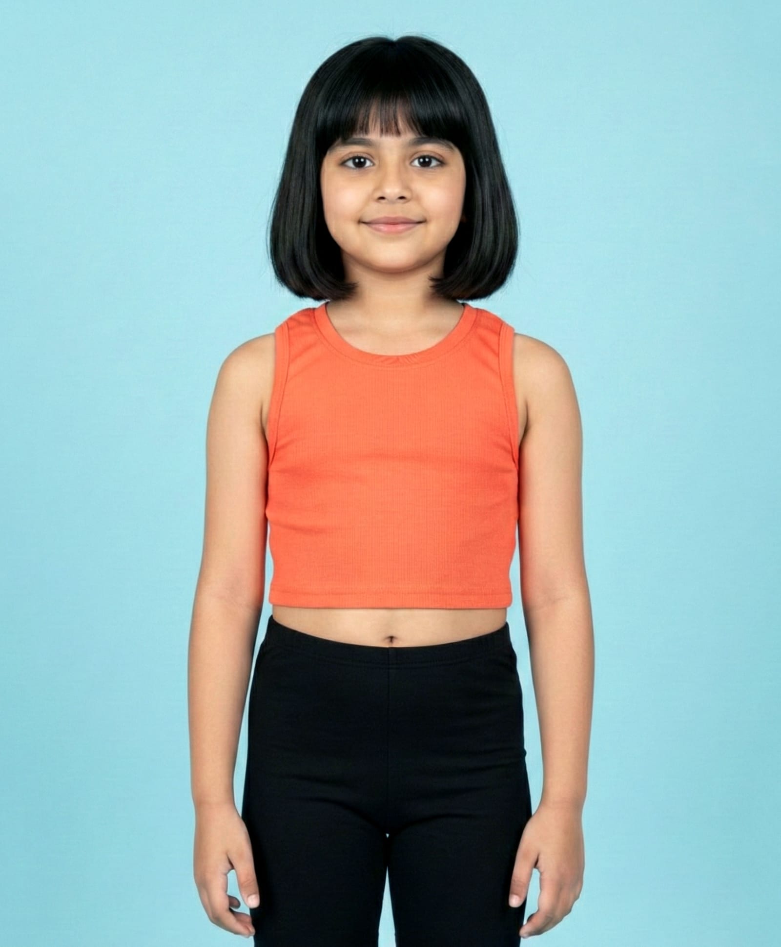 Kiddopanti Cotton Spandex Knit Sleeveless Solid Racerback Crop Top - Coral-image-49