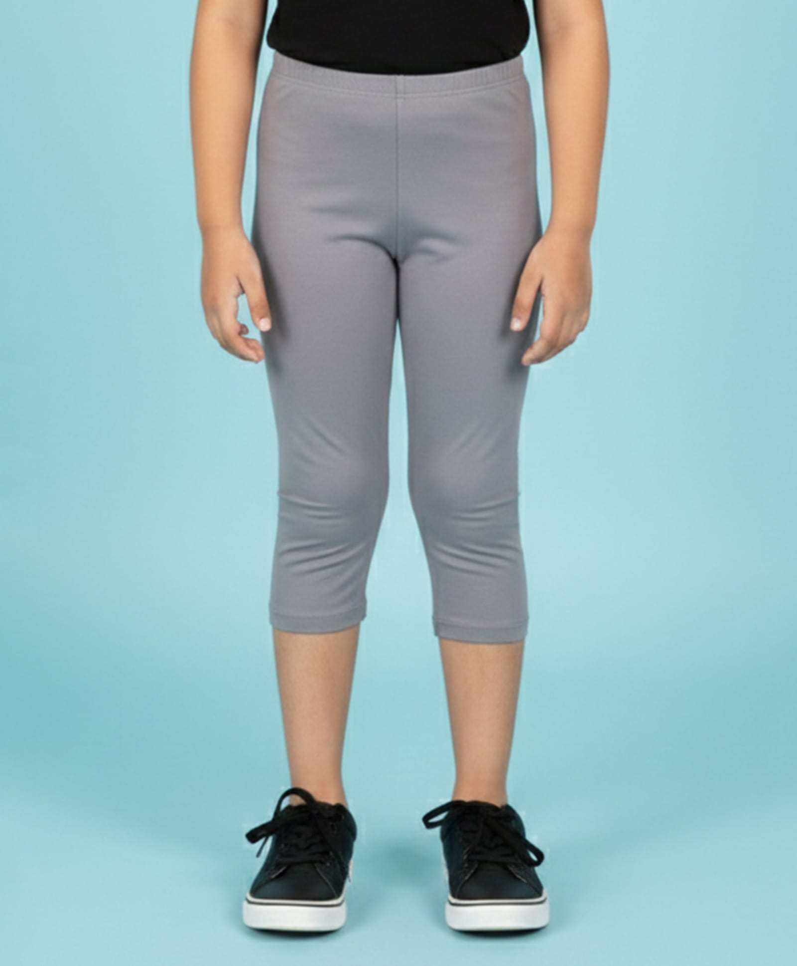 Kiddopanti Cotton Spandex Knit Solid Capri Leggings - Light Steel Grey-picture-20