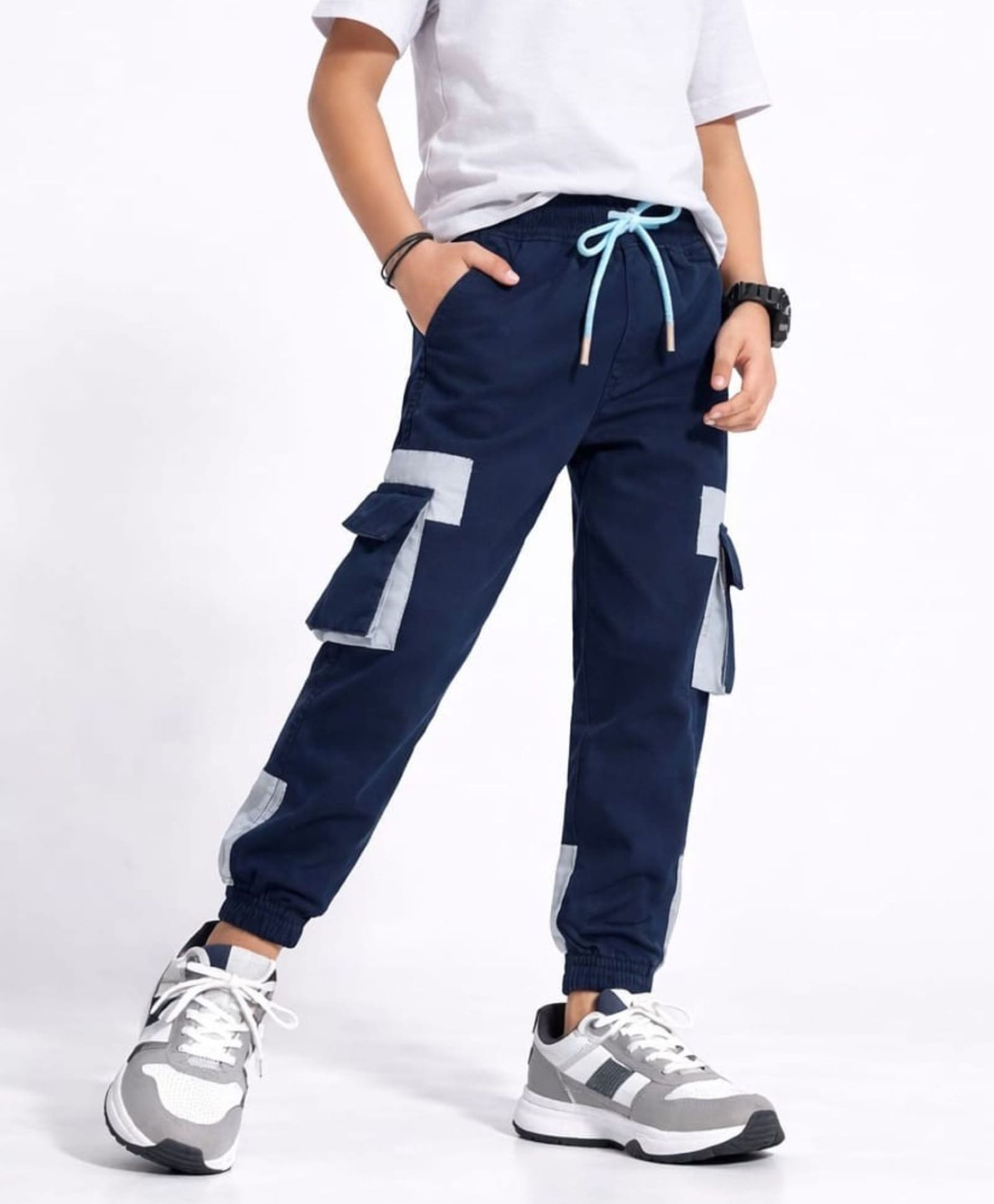 Nino Togs Cotton Woven Colour Blocked Cargo Pants - Navy Blue-picture-21