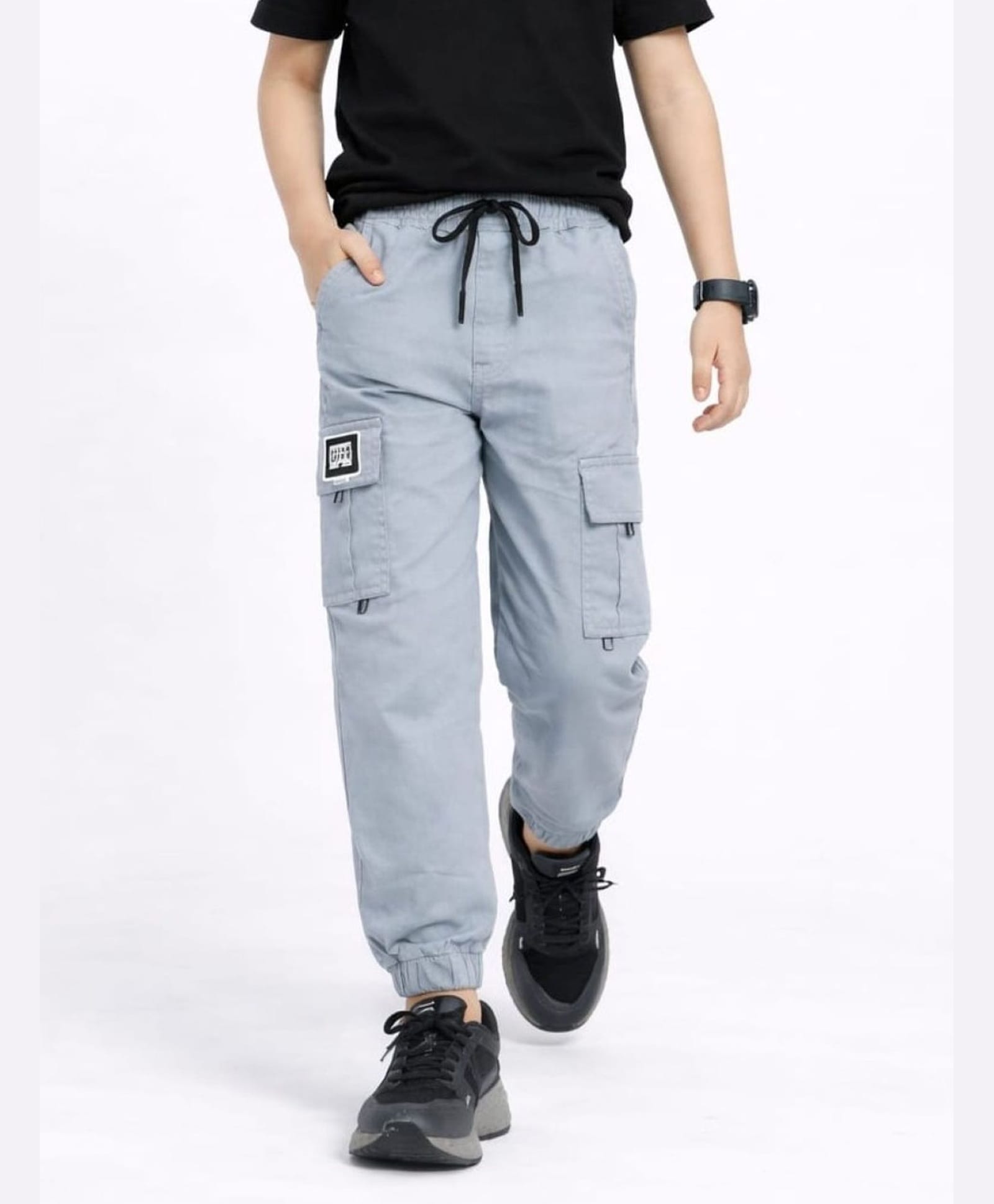 Nino Togs Cotton Woven Never Give Up Text Patch Detailed Cargo Pants - Ash Grey-picture-20