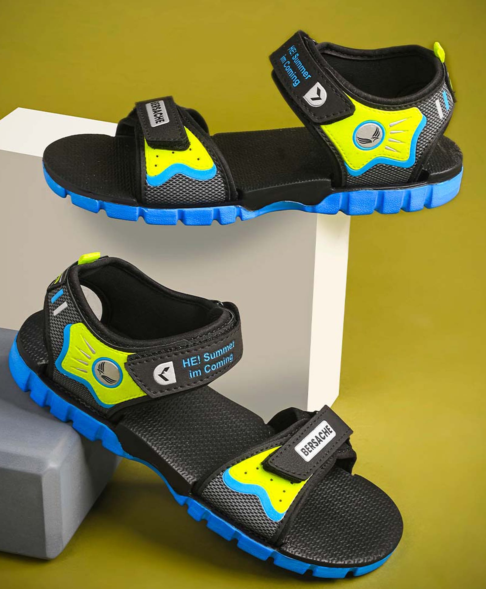 BERSACHE Text Designed Velcro Closure Sandals - Blue-picture-12
