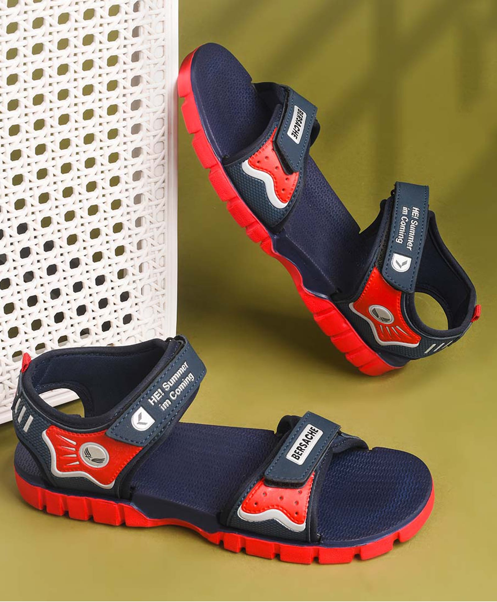 BERSACHE Text Designed Velcro Closure Sandals - Red-picture-11