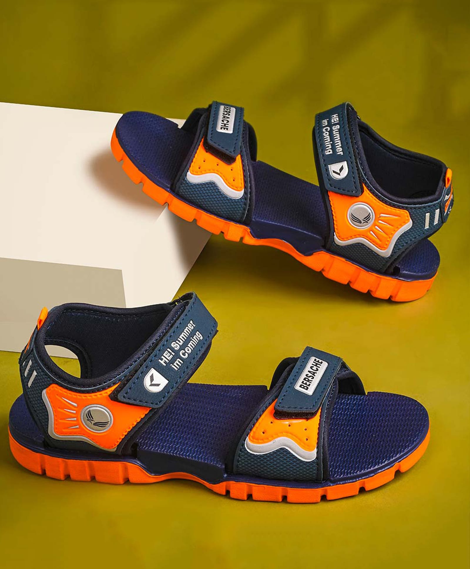 BERSACHE Text Designed Velcro Closure Sandals - Orange-picture-14