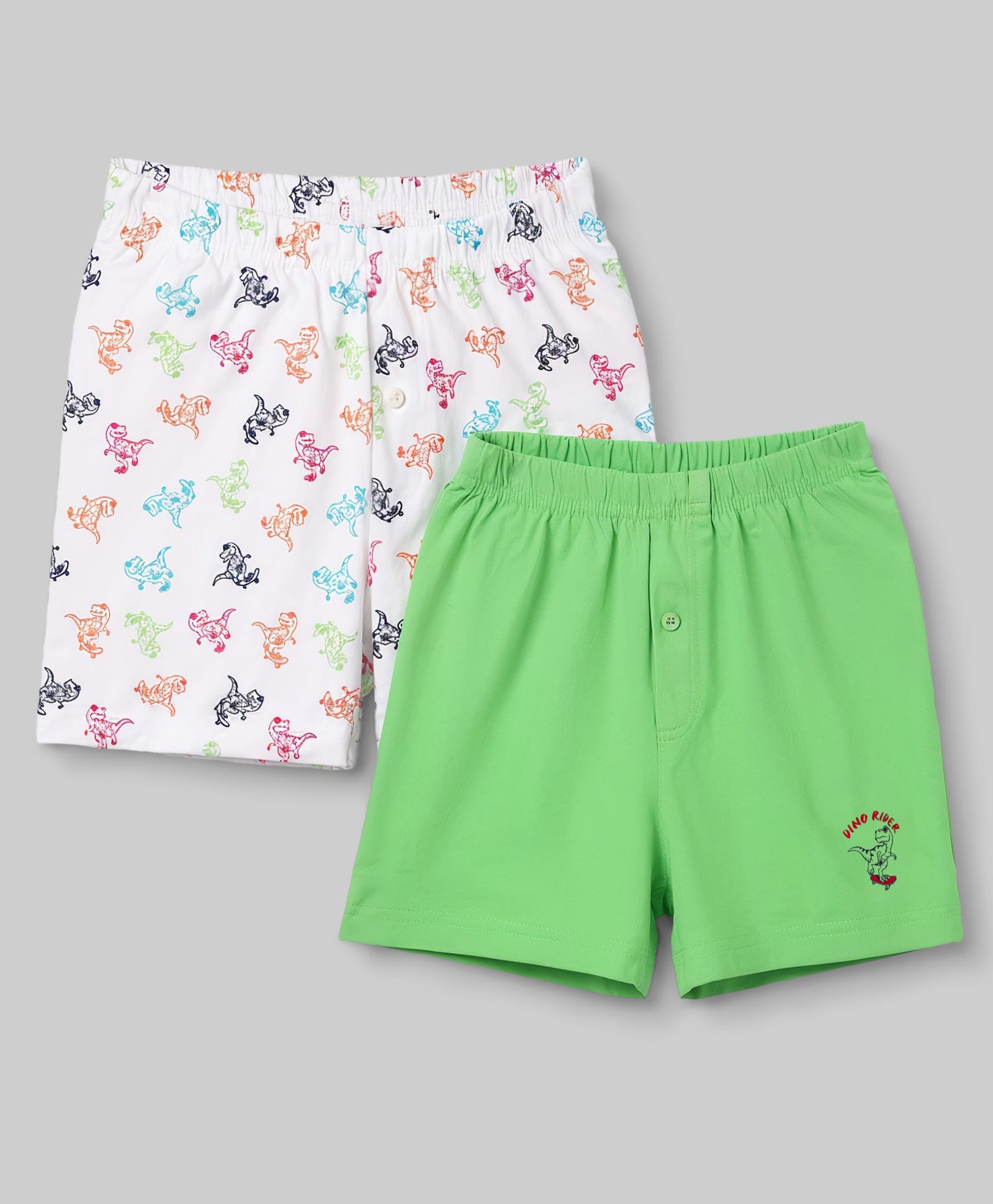 Honeyhap Premium 100% Cotton Knit Dino Printed Boxers with Bio Finish Pack of 2 - Bright White & Patina Green-image-36