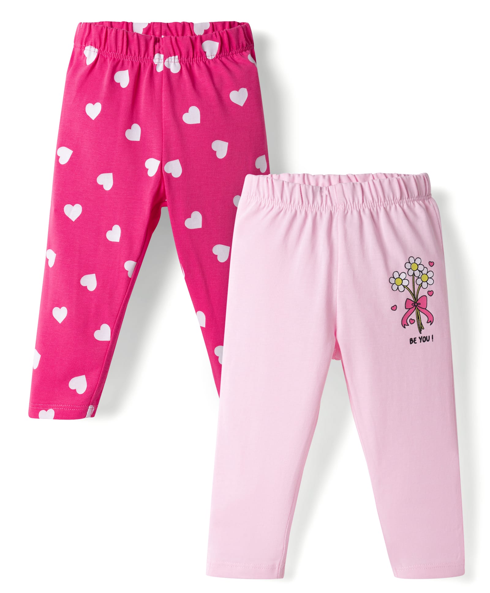Doodle Poodle 100% Cotton Knit Full Length Floral & Hearts Printed Leggings Pack Of 2 - Baby & Dark Pink-picture-14