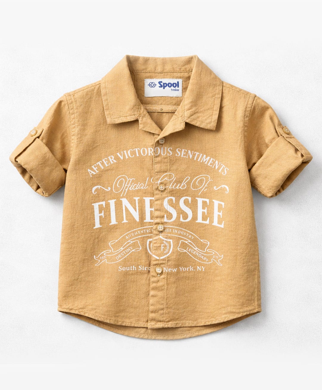 Spool Junior Cotton Woven Full Sleeves Finesse Text Printed Shirt - Khaki-picture-37