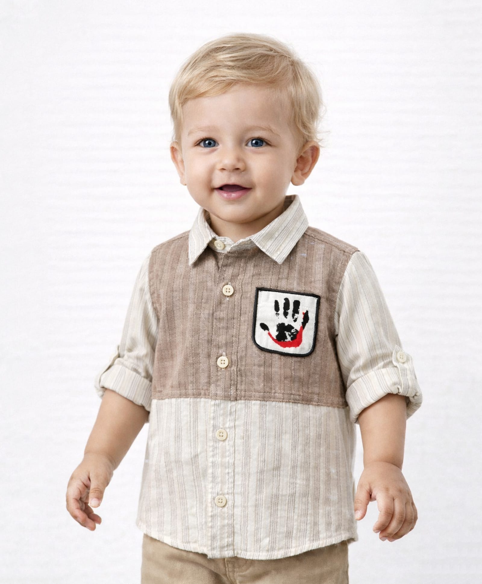 Spool Junior Cotton Woven Full Sleeves Patch Detailed Shirt - Brown and Beige-picture-13