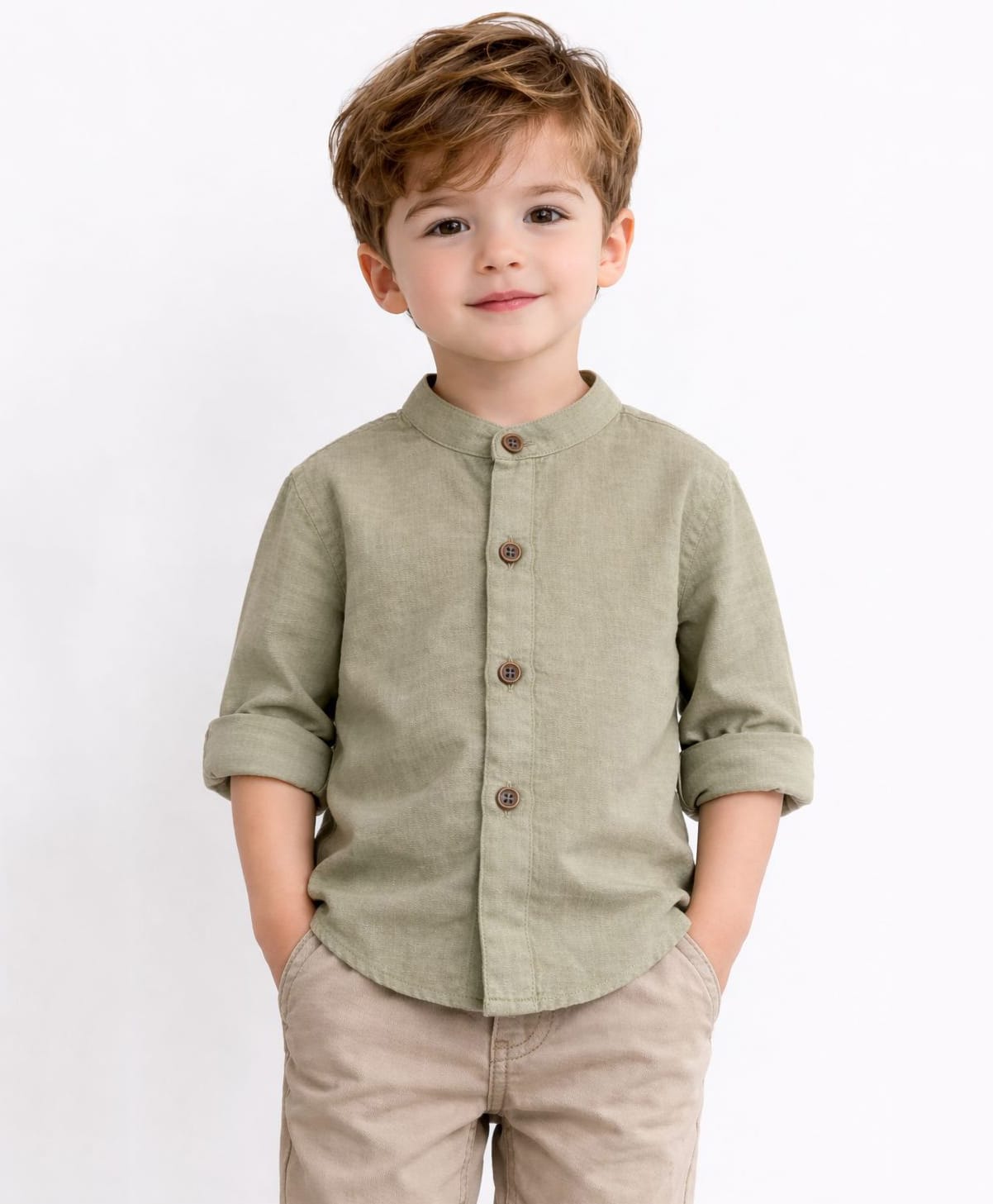 Spool Junior Cotton Woven Full Sleeves Solid Shirt - Olive Green-picture-16