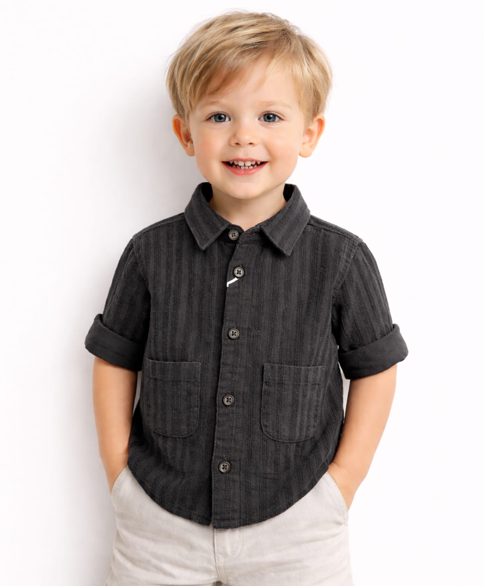 Spool Junior Cotton Woven Full Sleeves Striped Shirt - Black-picture-30