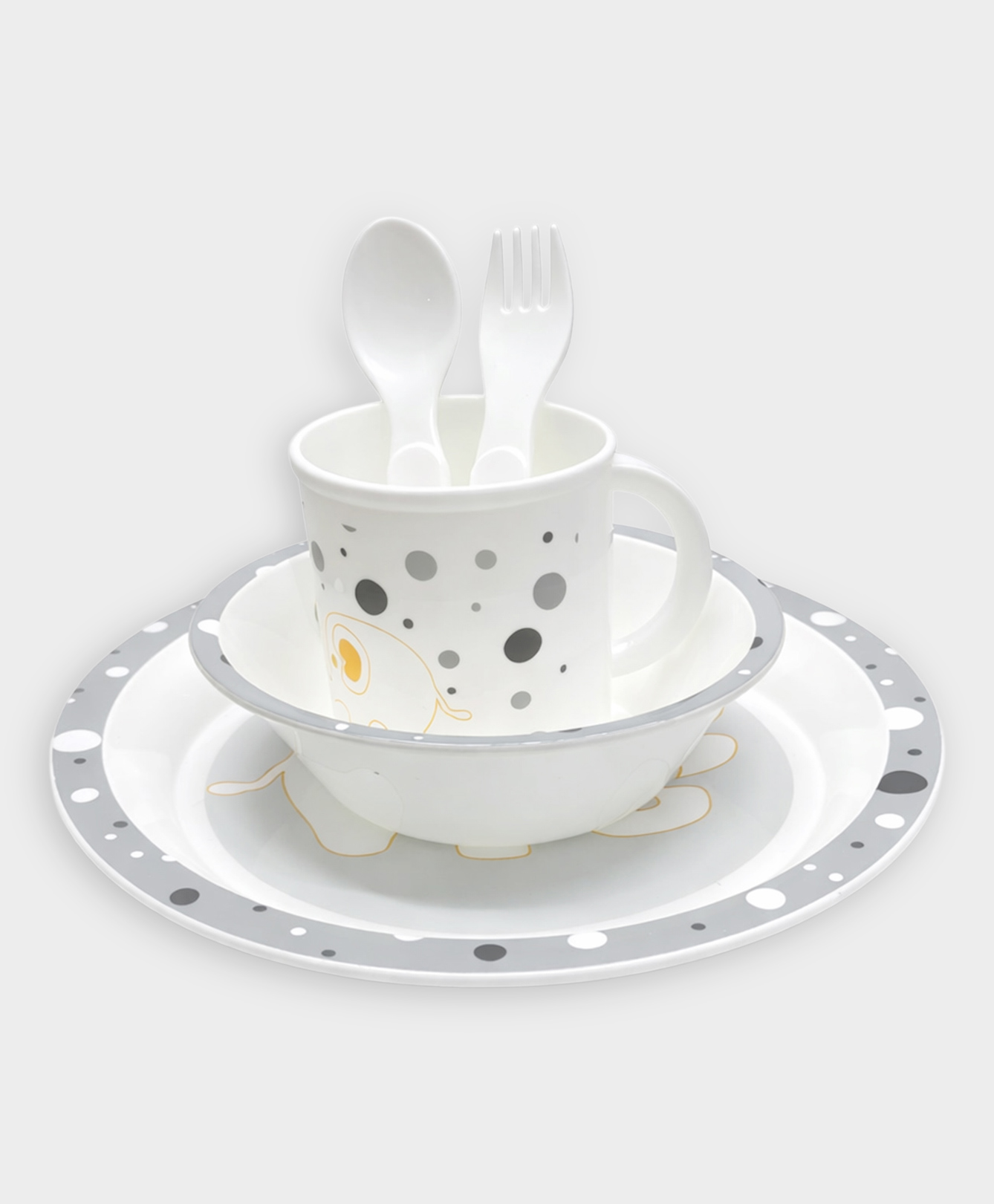 Mi Arcus Animal Print Baby Dinner Set Pack of 5 White & Grey-picture-14