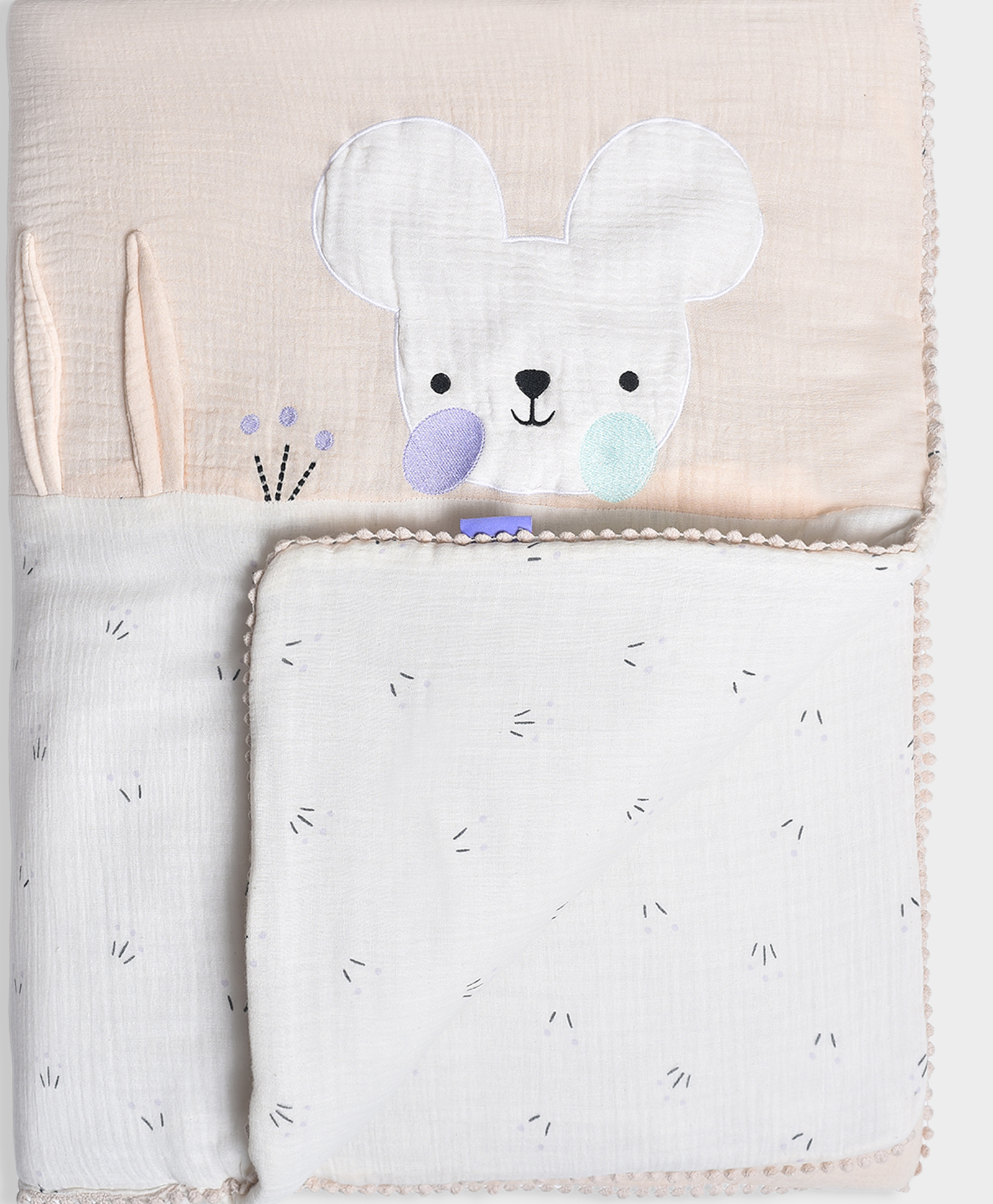 Mi Arcus 100% Cotton Printed & Patch Work Comforter- White & Peach-image-30