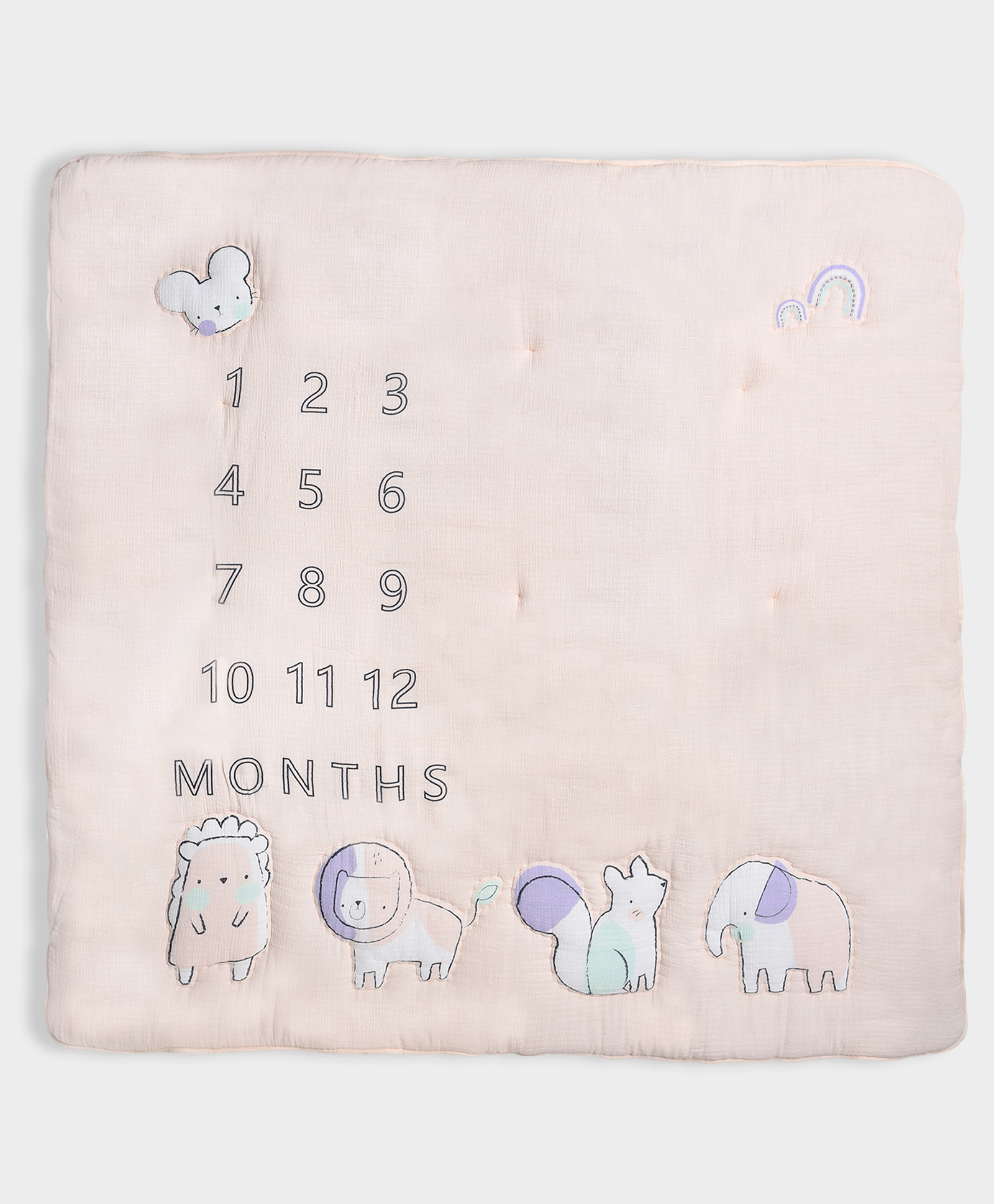 Mi Arcus 100% Cotton Printed Milestone Mat for Infant- White & Peach-image-33