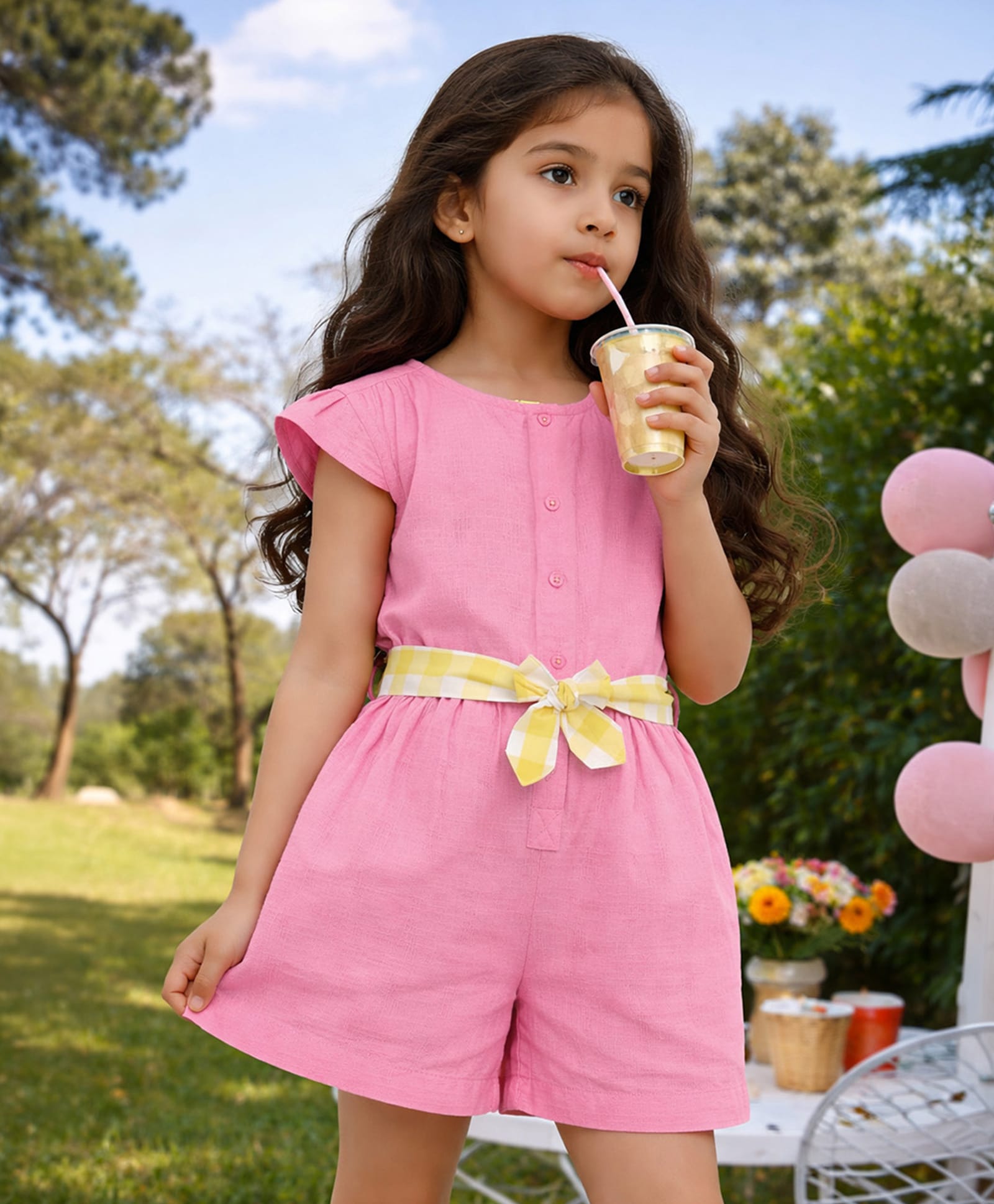 Somersault Cotton Woven Cap Sleeves Bow Applique Detailed Jumpsuit - Pink-image-30
