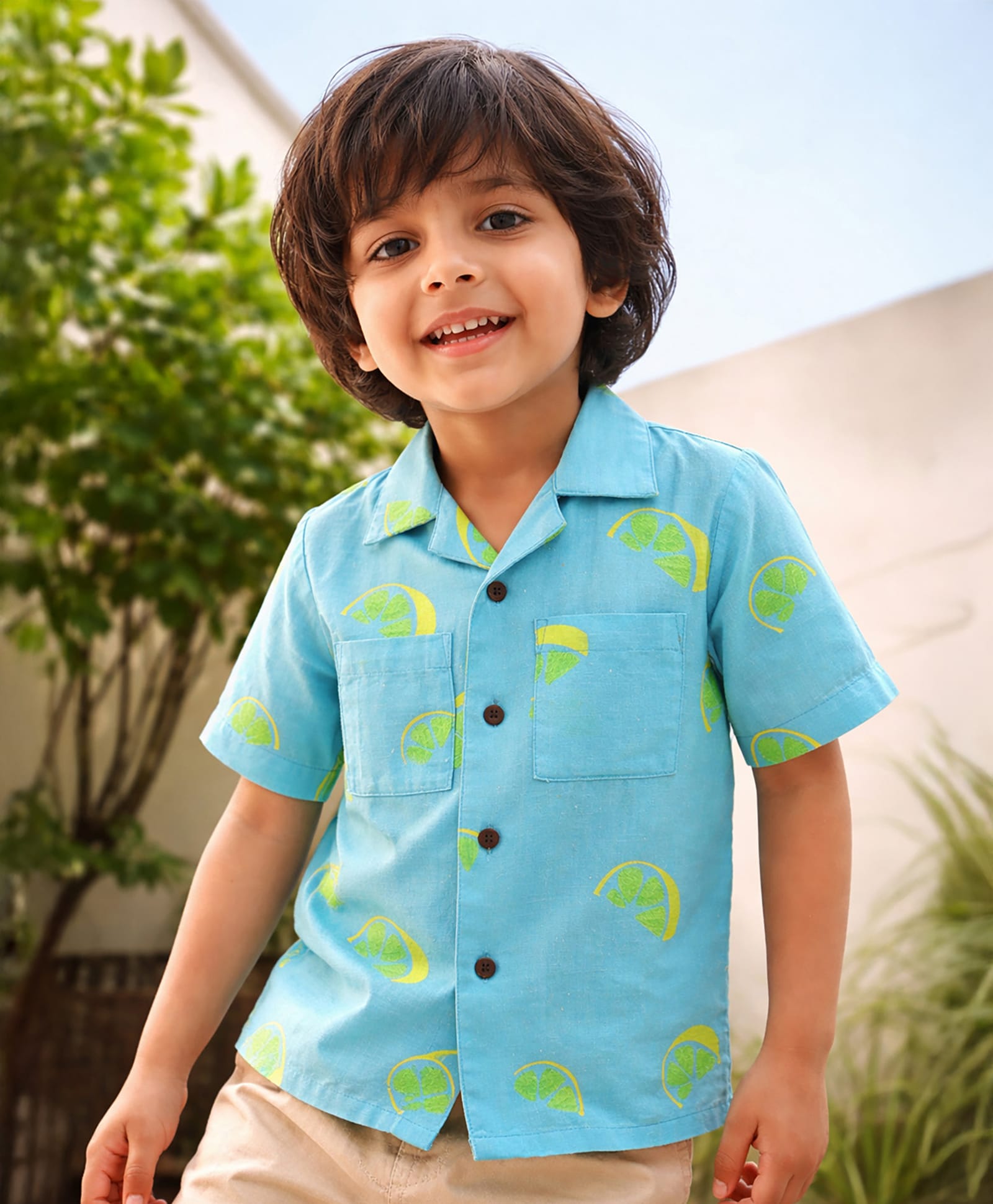 Somersault Cotton Woven Half Sleeves Lemon Printed Shirt -Blue-picture-26