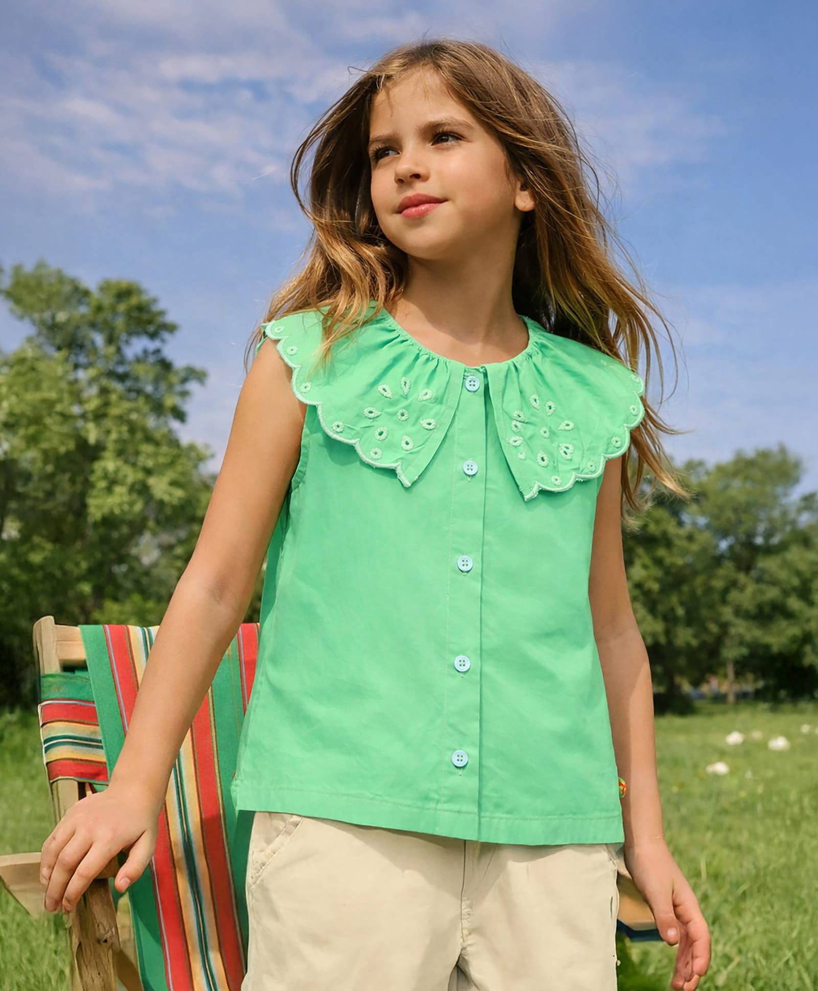 Somersault Cotton Woven Sleeveless Floral Embroidered Frill Detailed Top - Green-picture-27