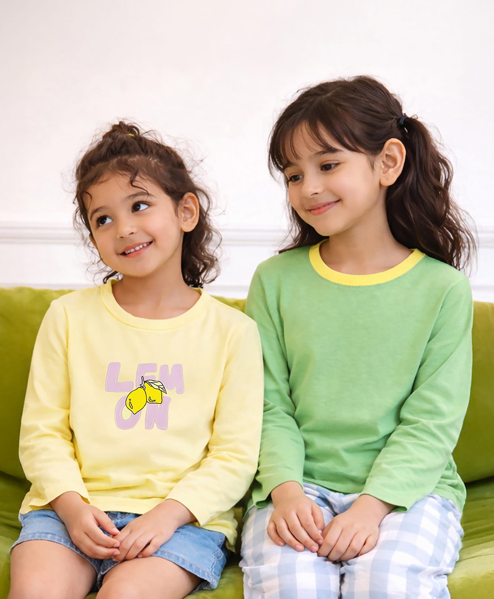 Somersault Cotton Knit Pack Of 2 Full Sleeves Solid & Lemon Printed Tees - Yellow & Green-picture-15