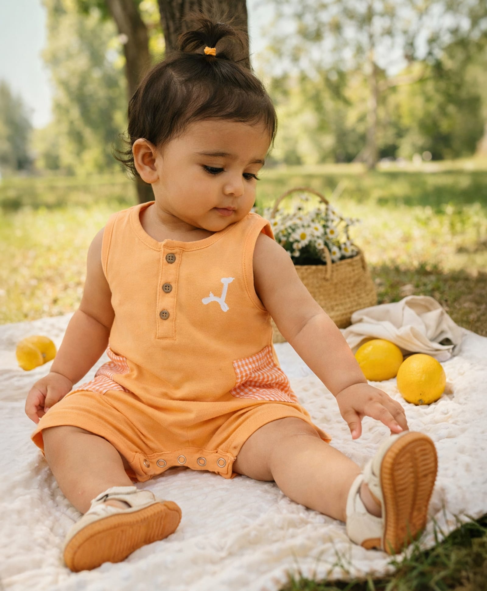 Somersault Cotton Knit Sleeveless Brand Logo Printed Romper - Orange-picture-24